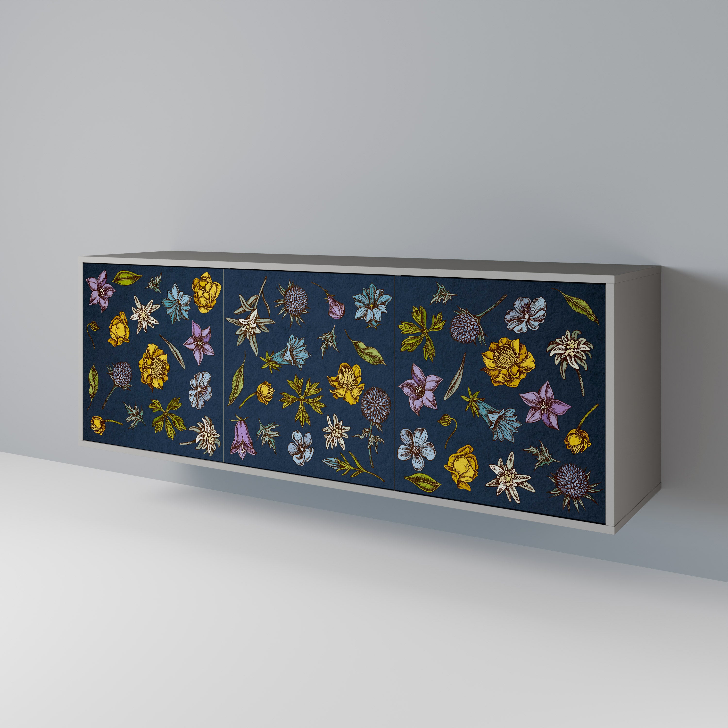 FLOWERS ON NAVY BLUE Komoda 3-drzwiowa korpus Szary
