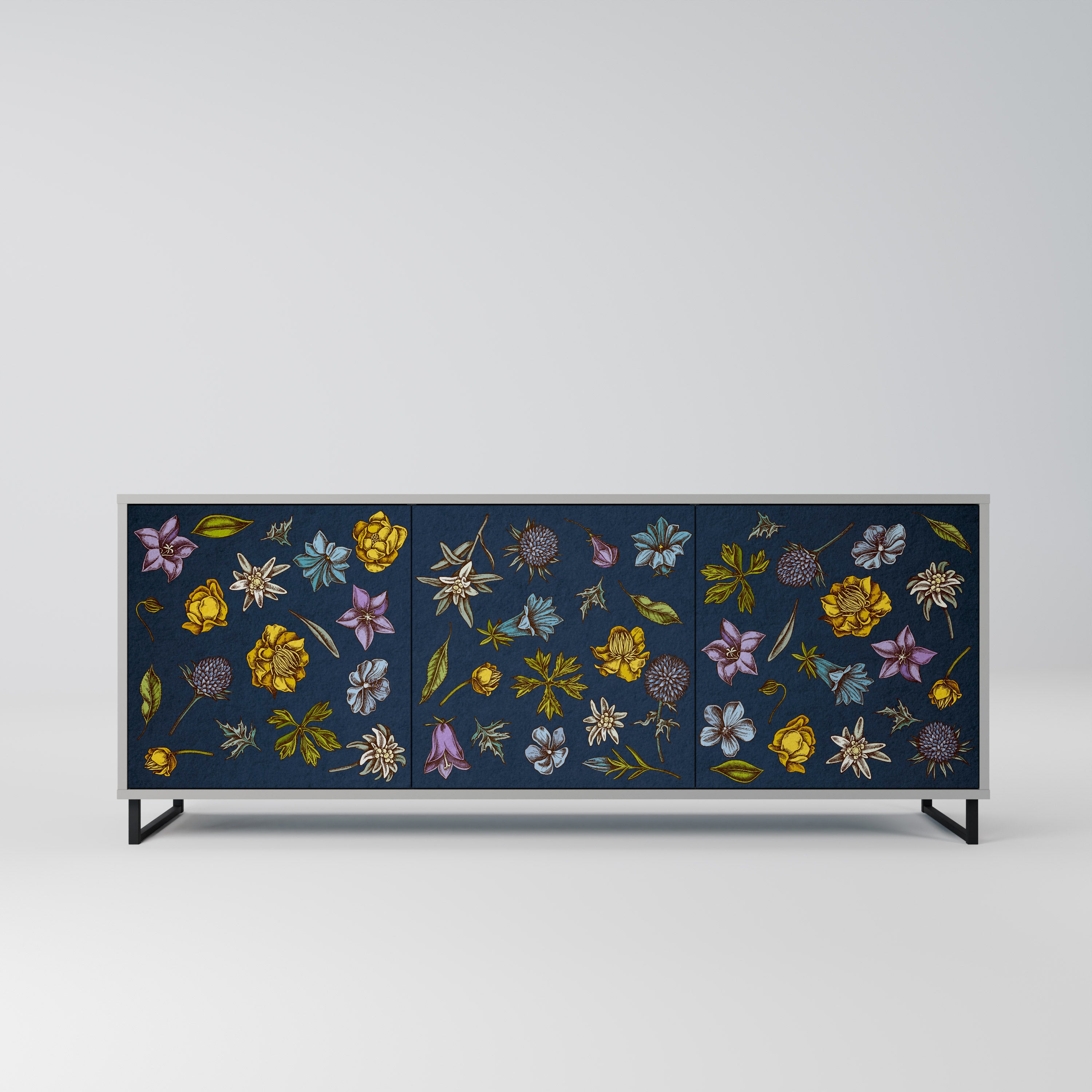 FLOWERS ON NAVY BLUE Komoda 3-drzwiowa korpus Szary