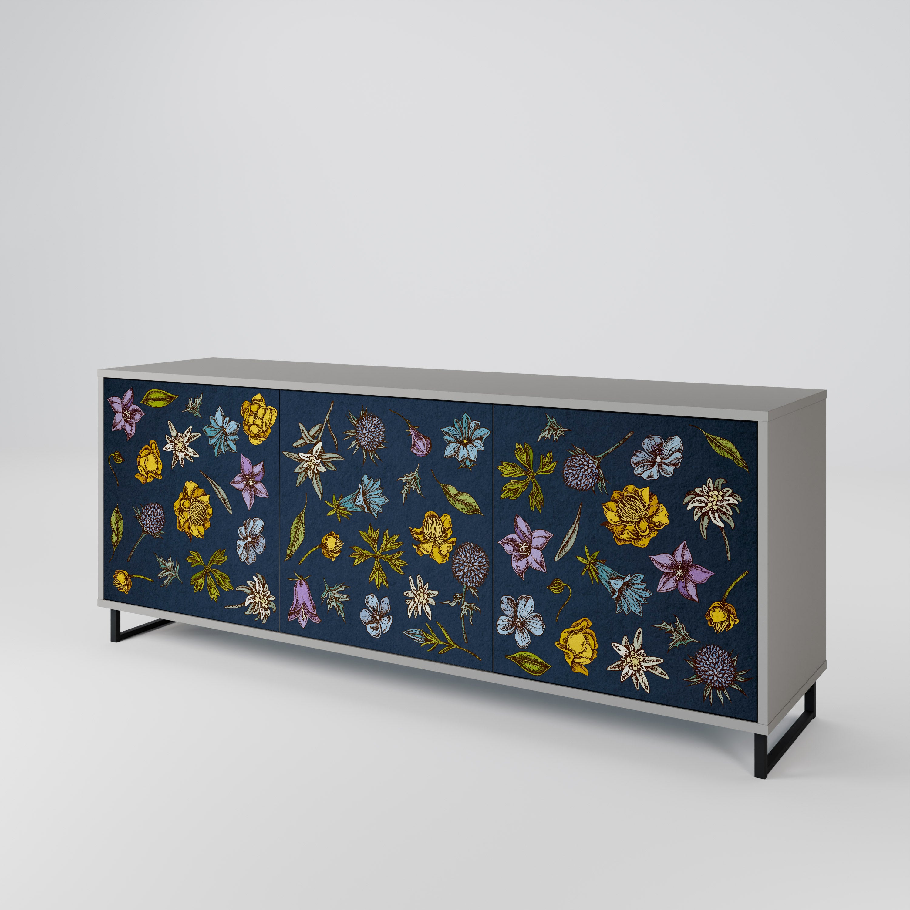 FLOWERS ON NAVY BLUE Komoda 3-drzwiowa korpus Szary