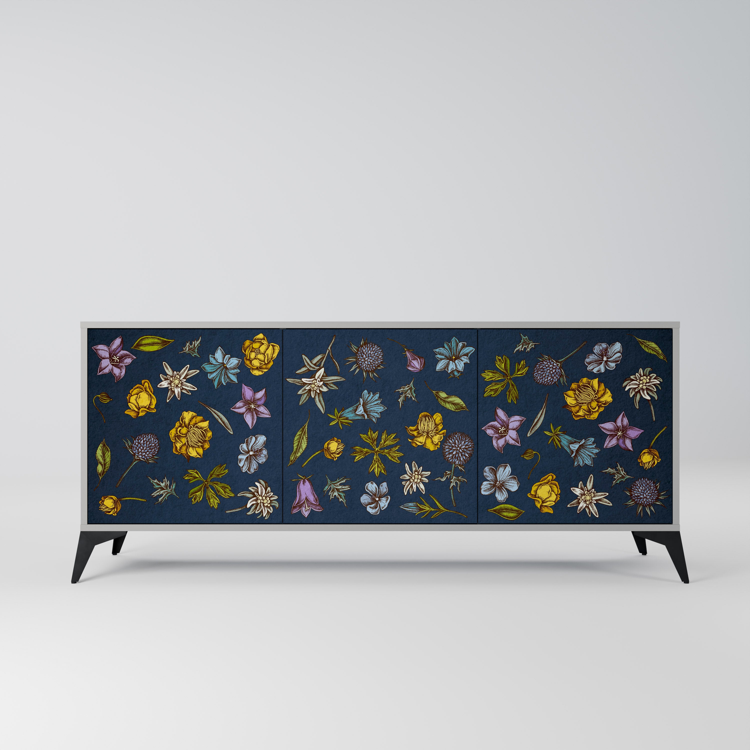 FLOWERS ON NAVY BLUE Komoda 3-drzwiowa korpus Szary
