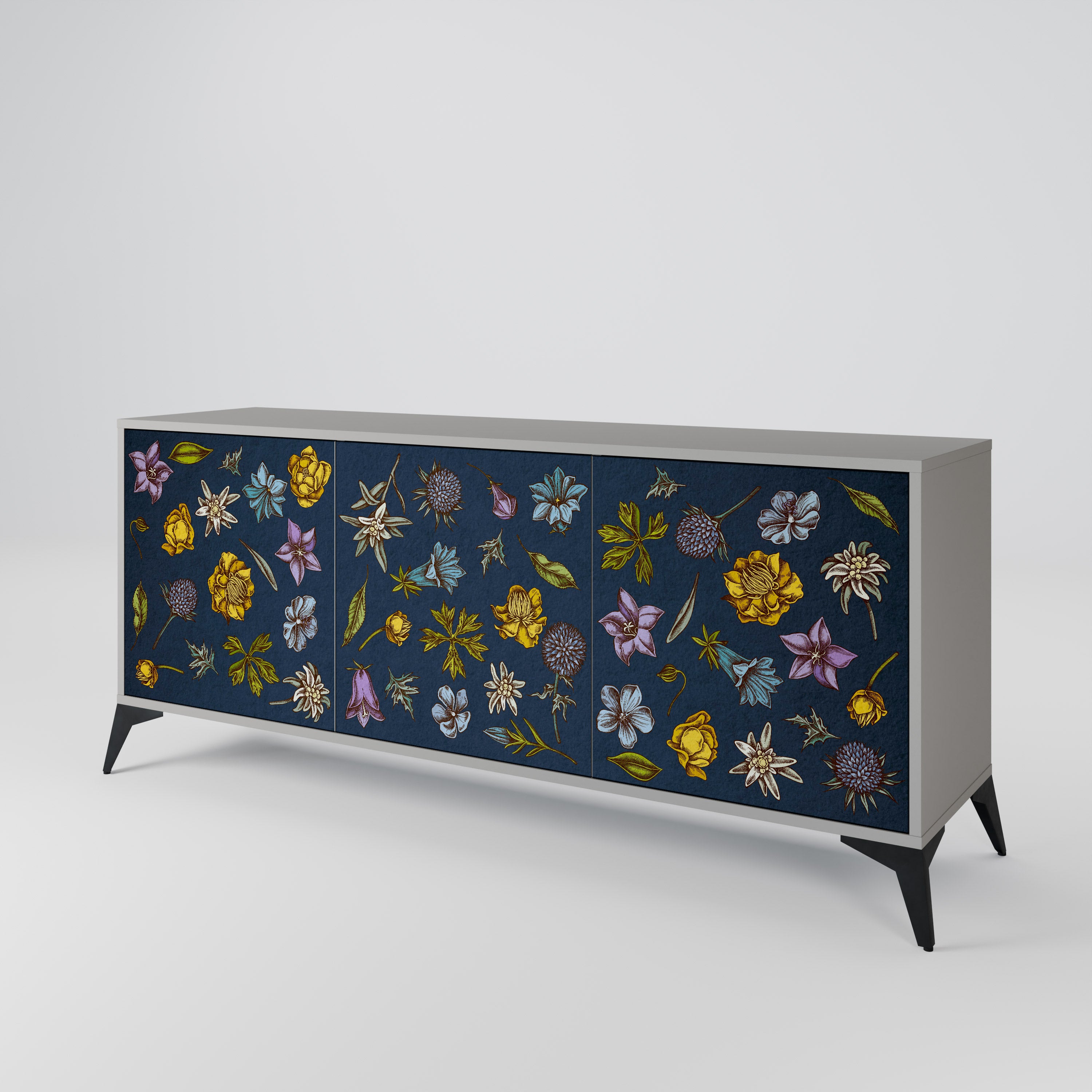 FLOWERS ON NAVY BLUE Komoda 3-drzwiowa korpus Szary