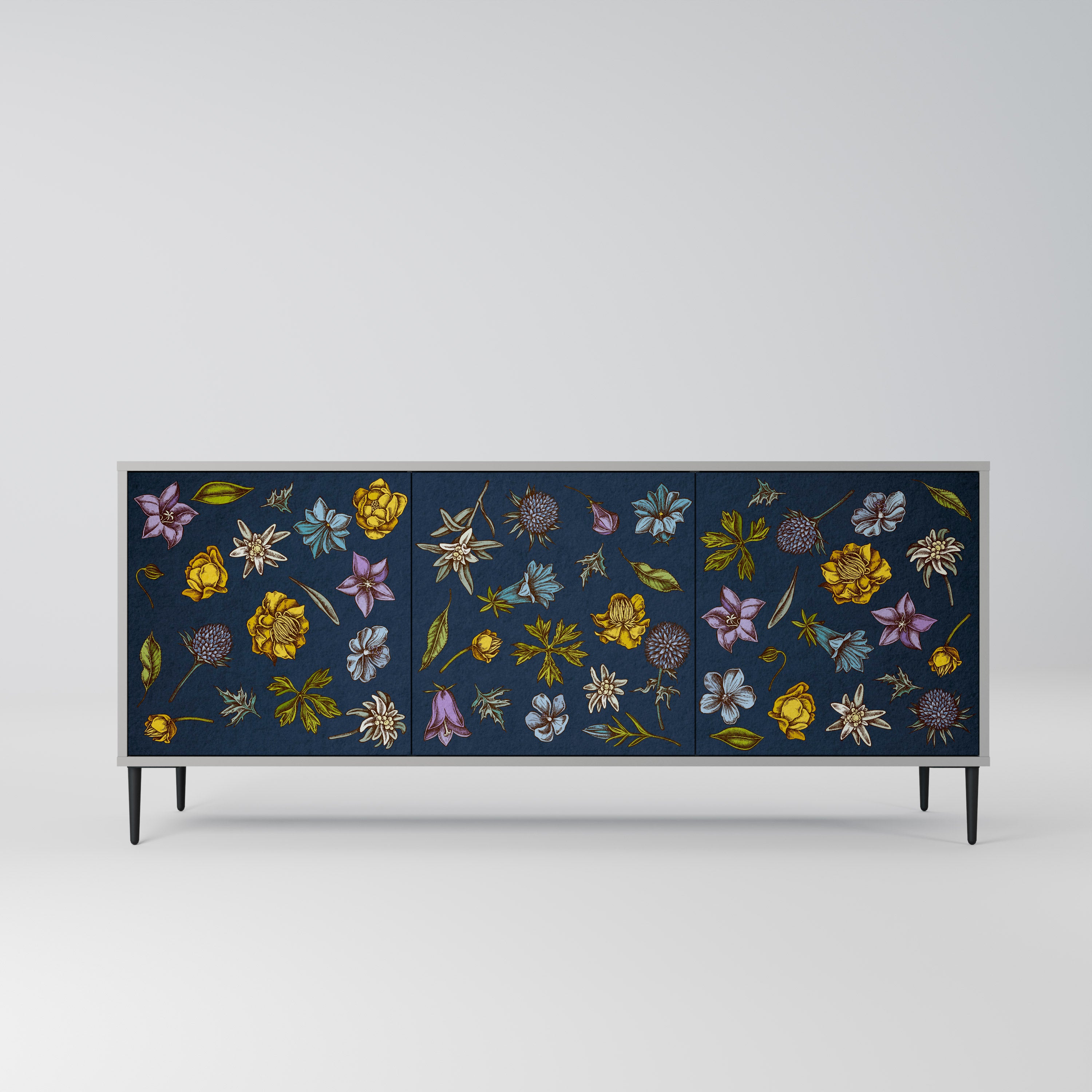 FLOWERS ON NAVY BLUE Komoda 3-drzwiowa korpus Szary