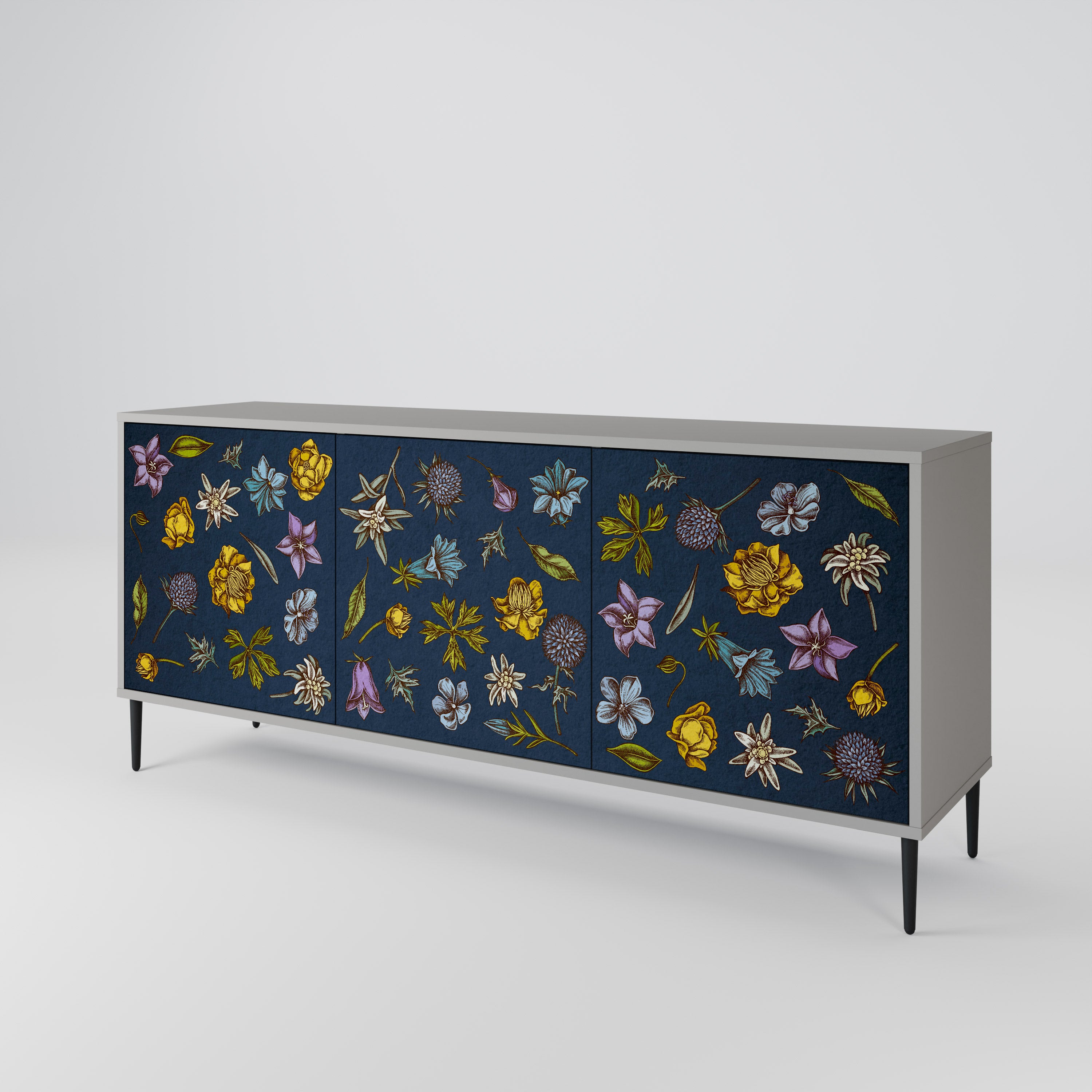 FLOWERS ON NAVY BLUE Komoda 3-drzwiowa korpus Szary
