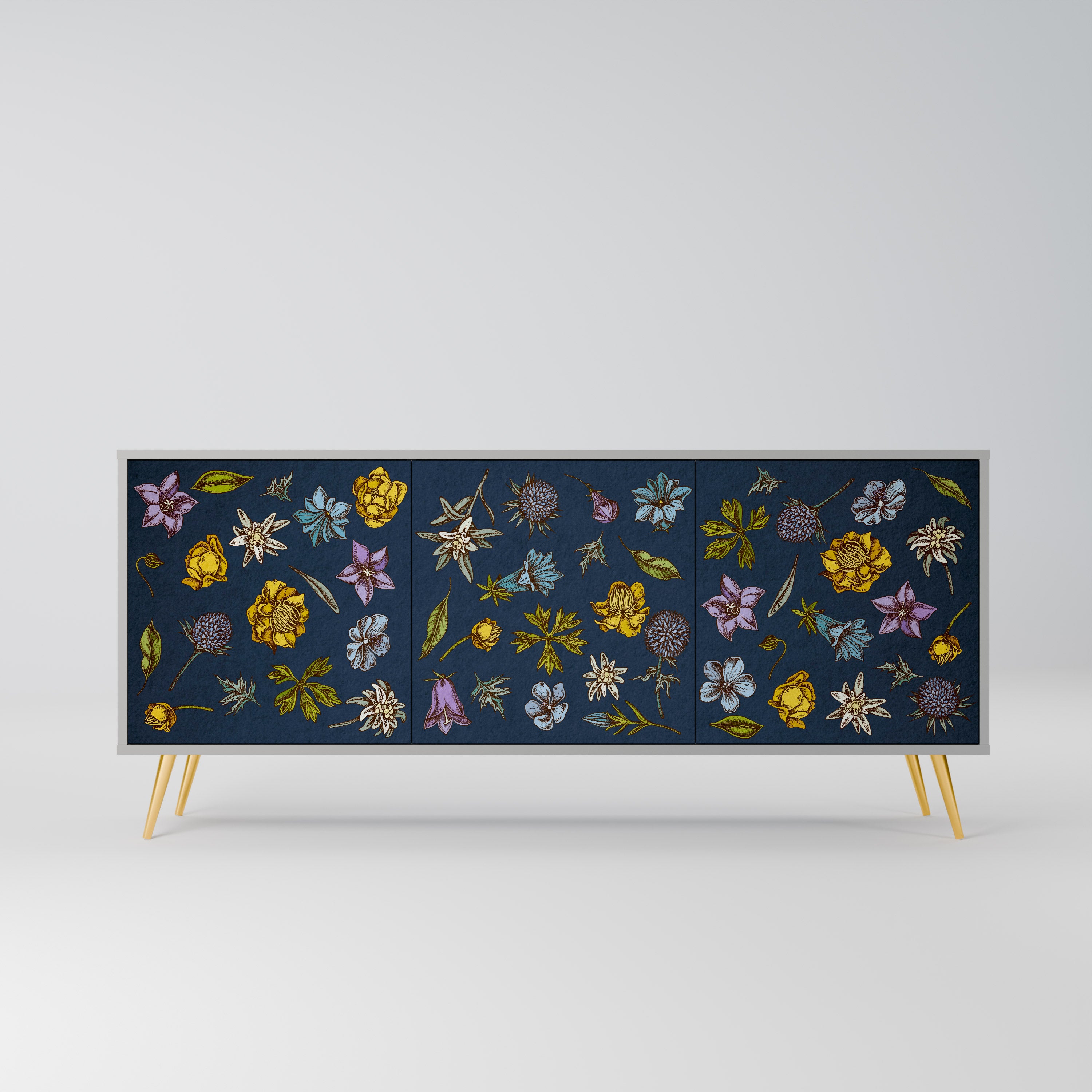 FLOWERS ON NAVY BLUE Komoda 3-drzwiowa korpus Szary