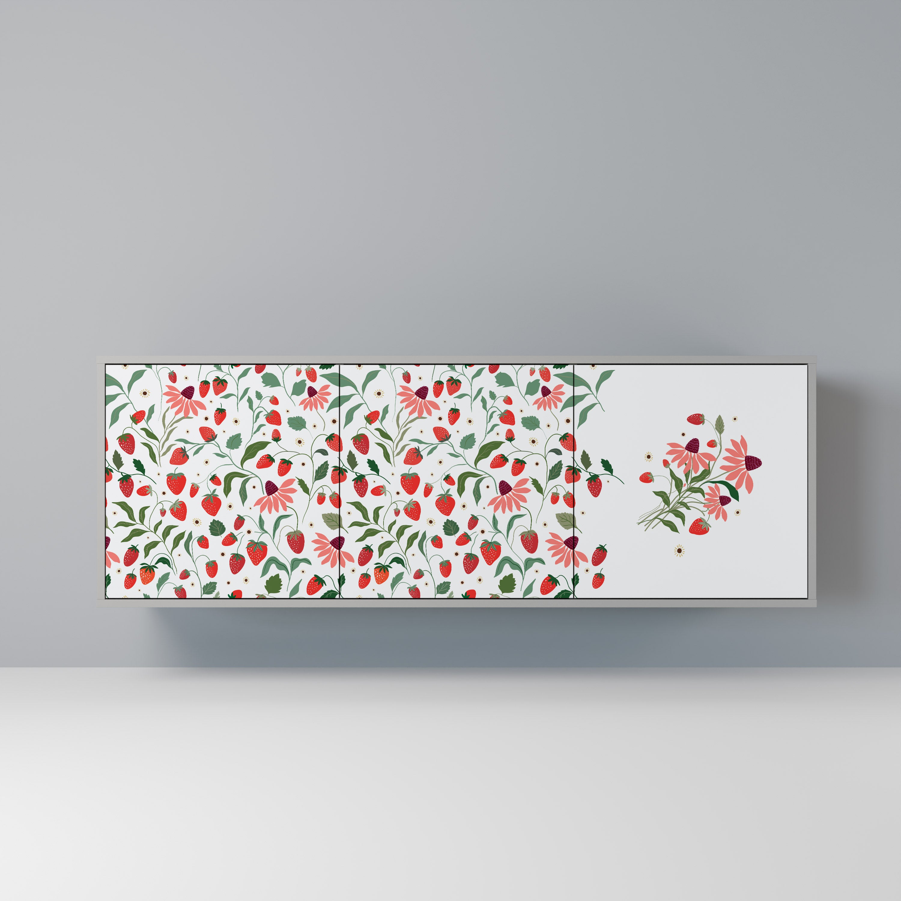 FLOWERS AND STRAWBERRIES Komoda 3-drzwiowa korpus Szary