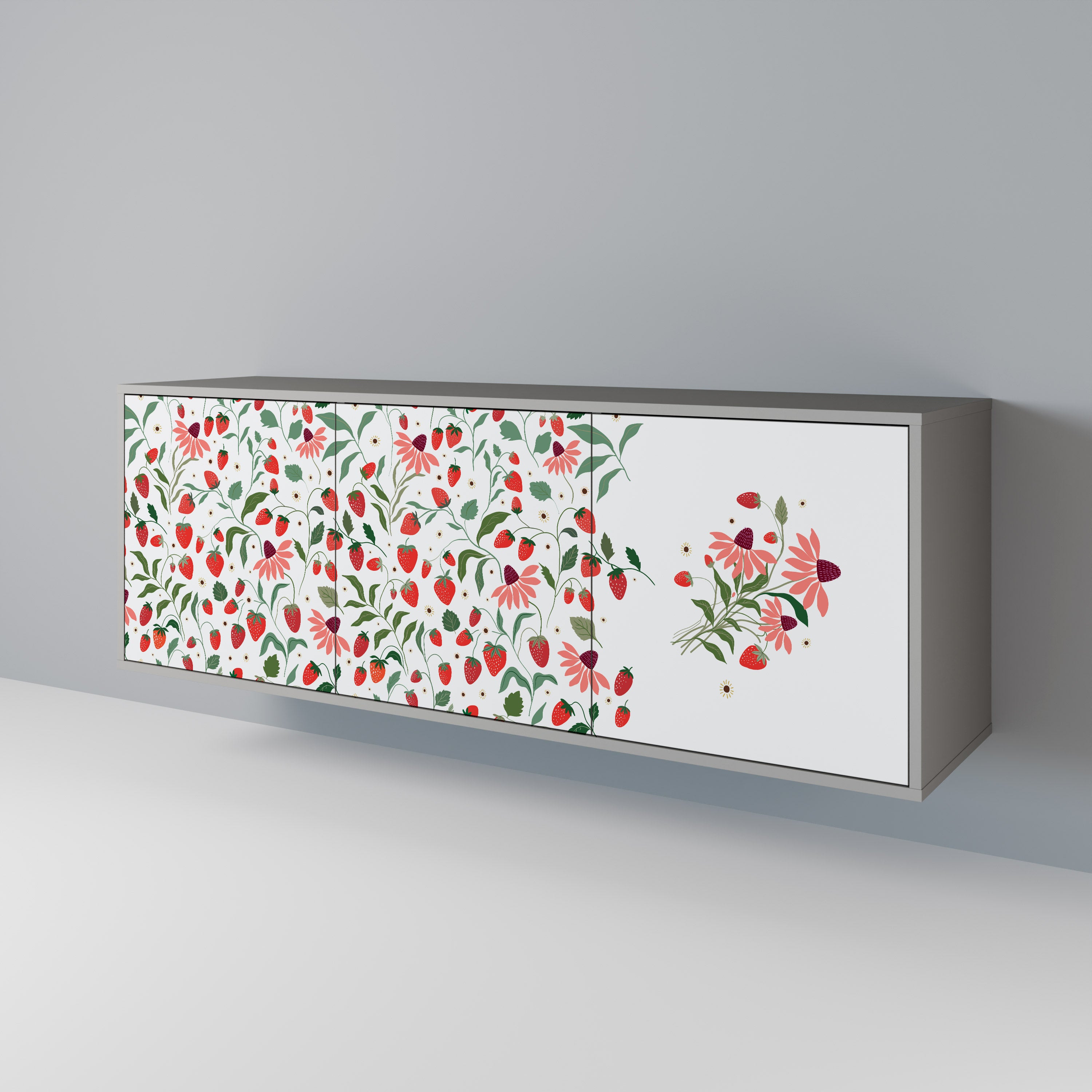 FLOWERS AND STRAWBERRIES Komoda 3-drzwiowa korpus Szary