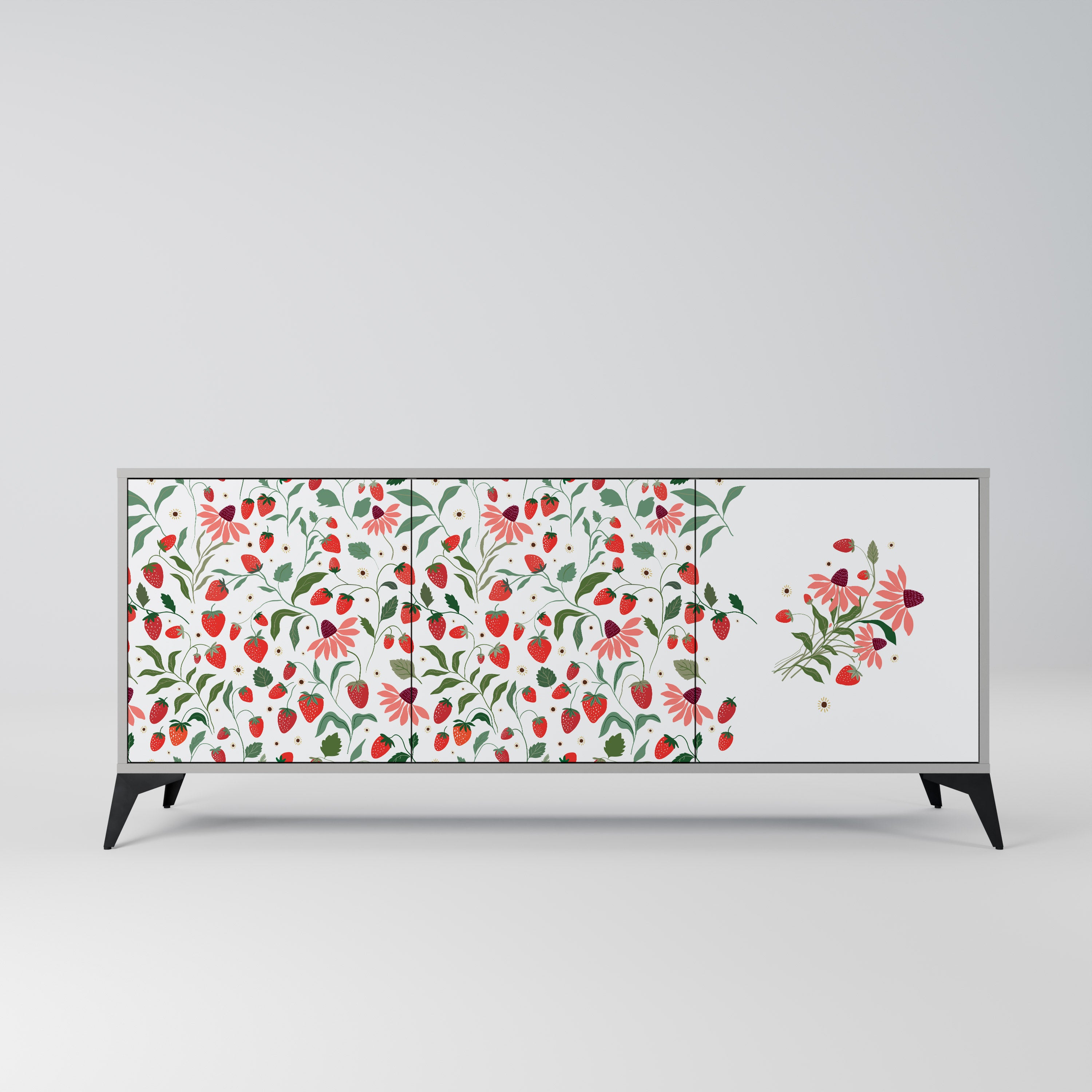 FLOWERS AND STRAWBERRIES Komoda 3-drzwiowa korpus Szary