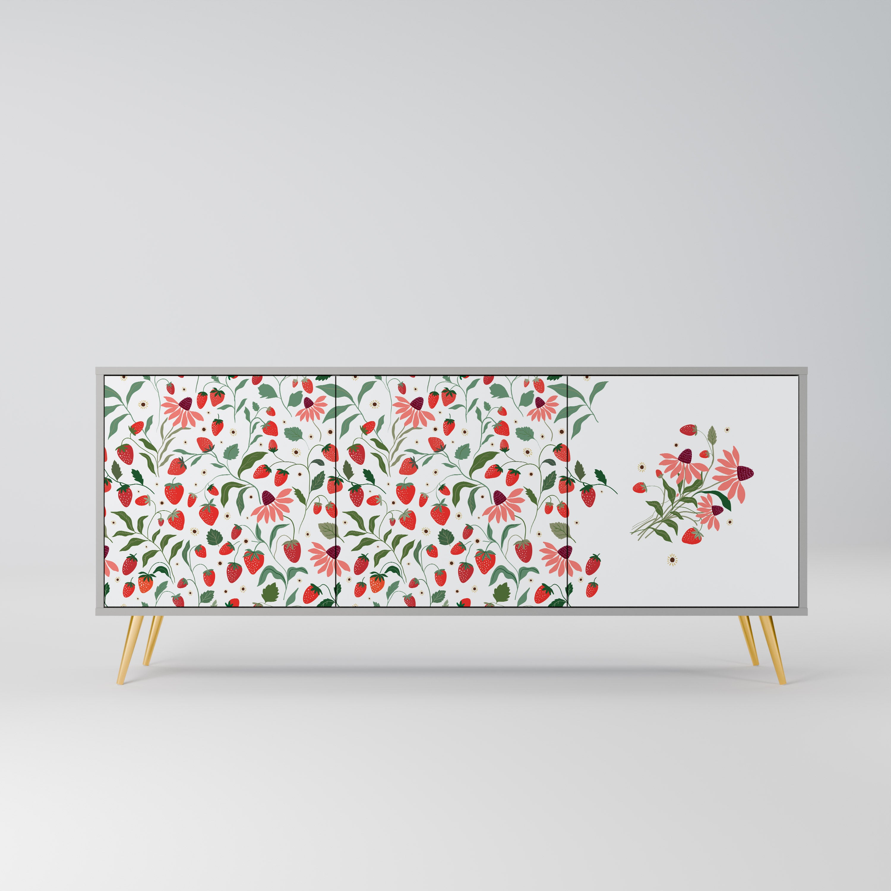 FLOWERS AND STRAWBERRIES Komoda 3-drzwiowa korpus Szary