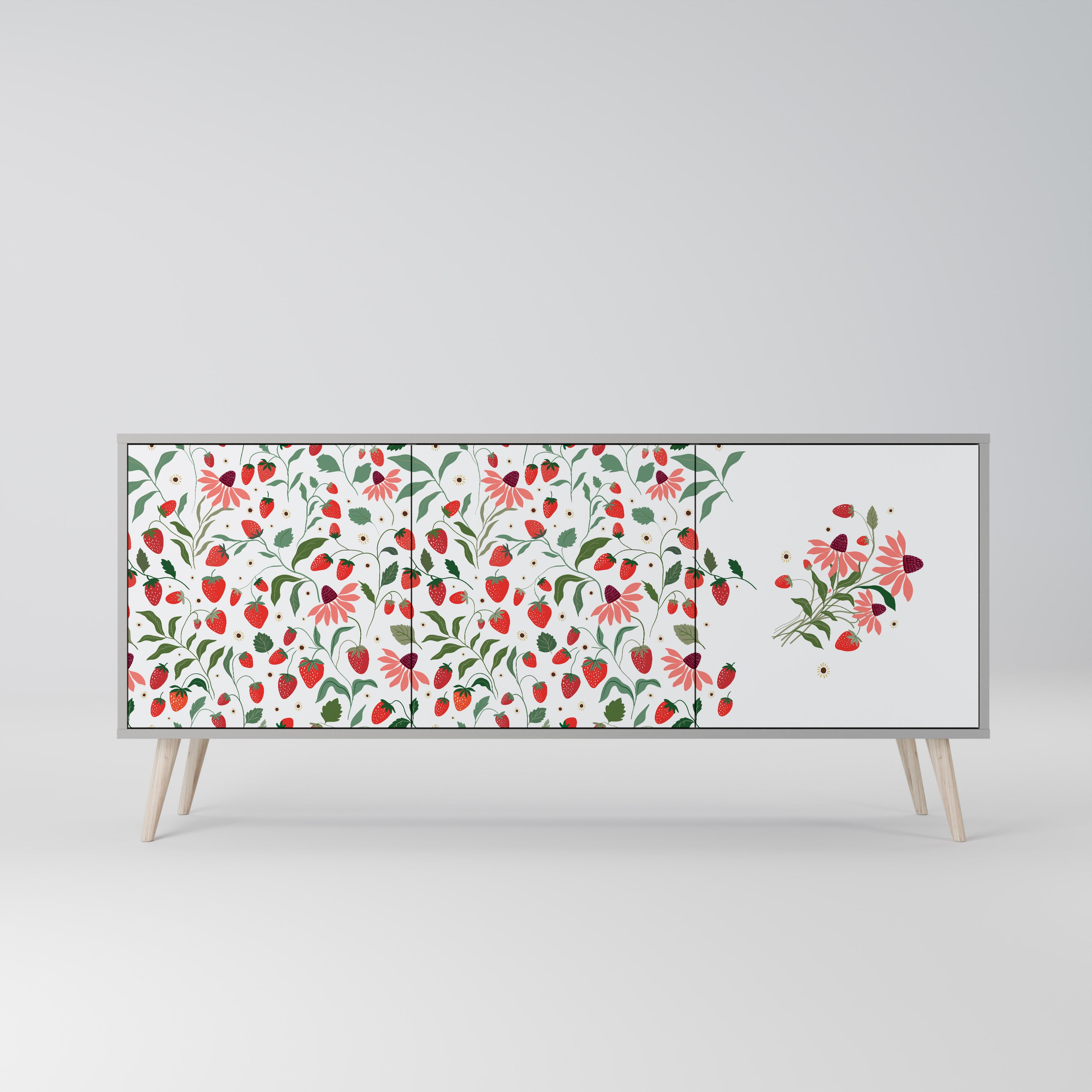 FLOWERS AND STRAWBERRIES Komoda 3-drzwiowa korpus Szary