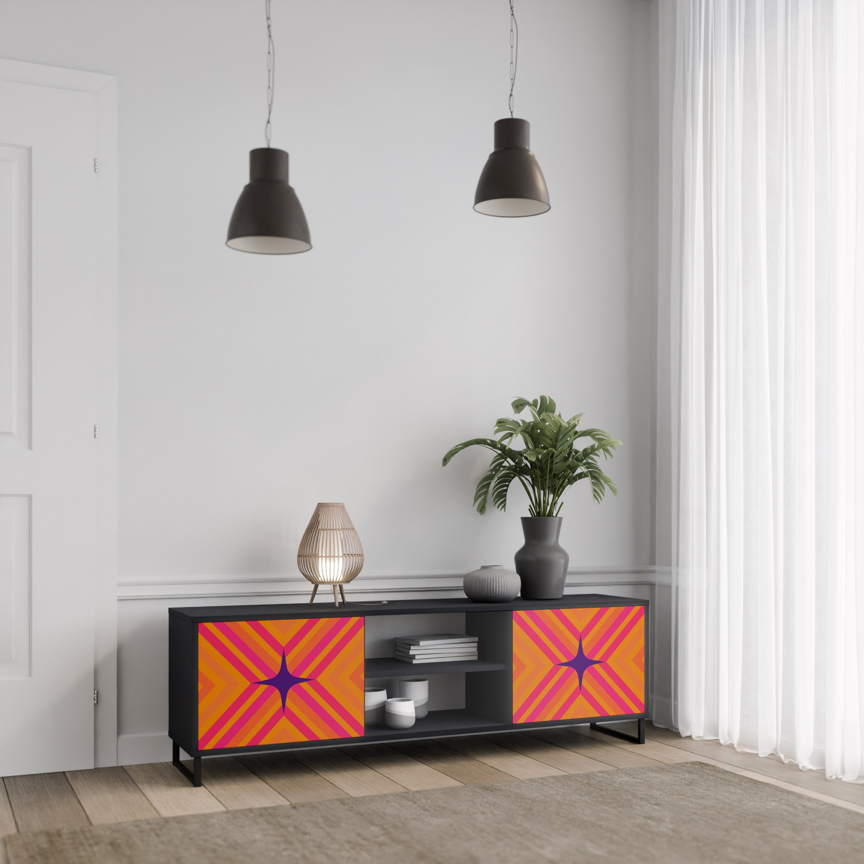 GEOMETRIC BRILLIANCE Szafka RTV 2-drzwiowa korpus Czarny