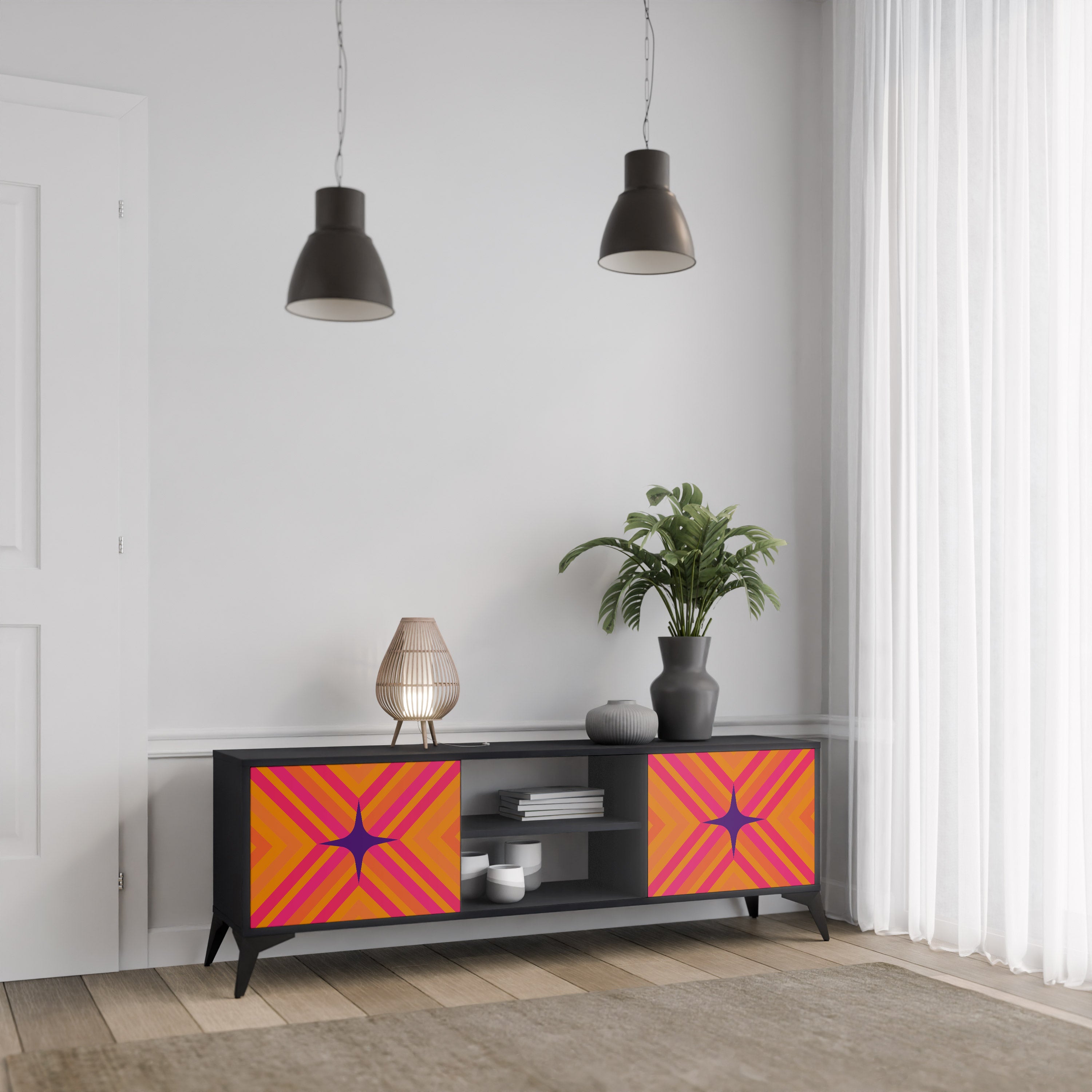GEOMETRIC BRILLIANCE Szafka RTV 2-drzwiowa korpus Czarny
