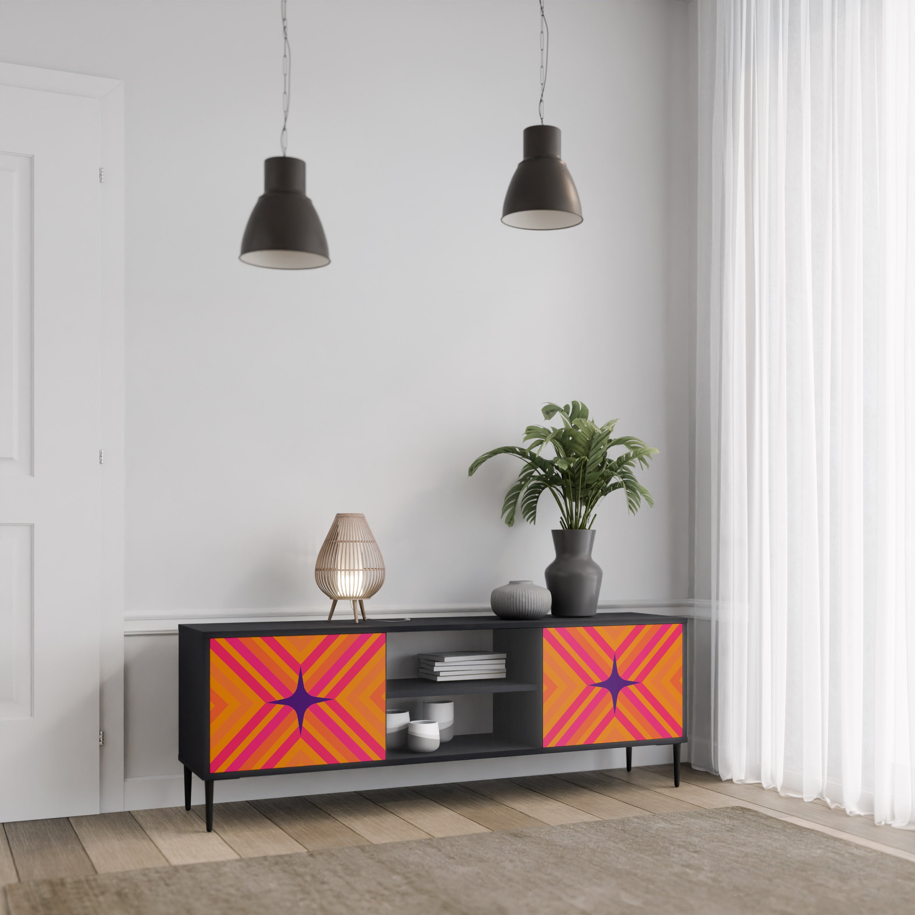 GEOMETRIC BRILLIANCE Szafka RTV 2-drzwiowa korpus Czarny