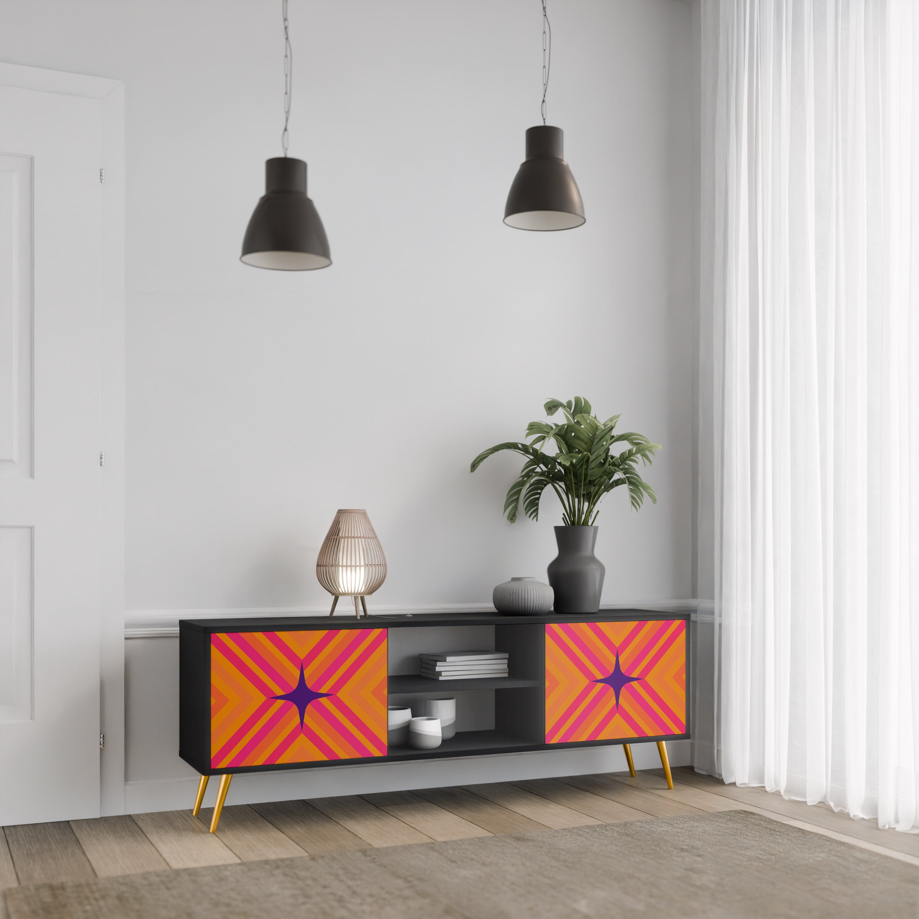 GEOMETRIC BRILLIANCE Szafka RTV 2-drzwiowa korpus Czarny