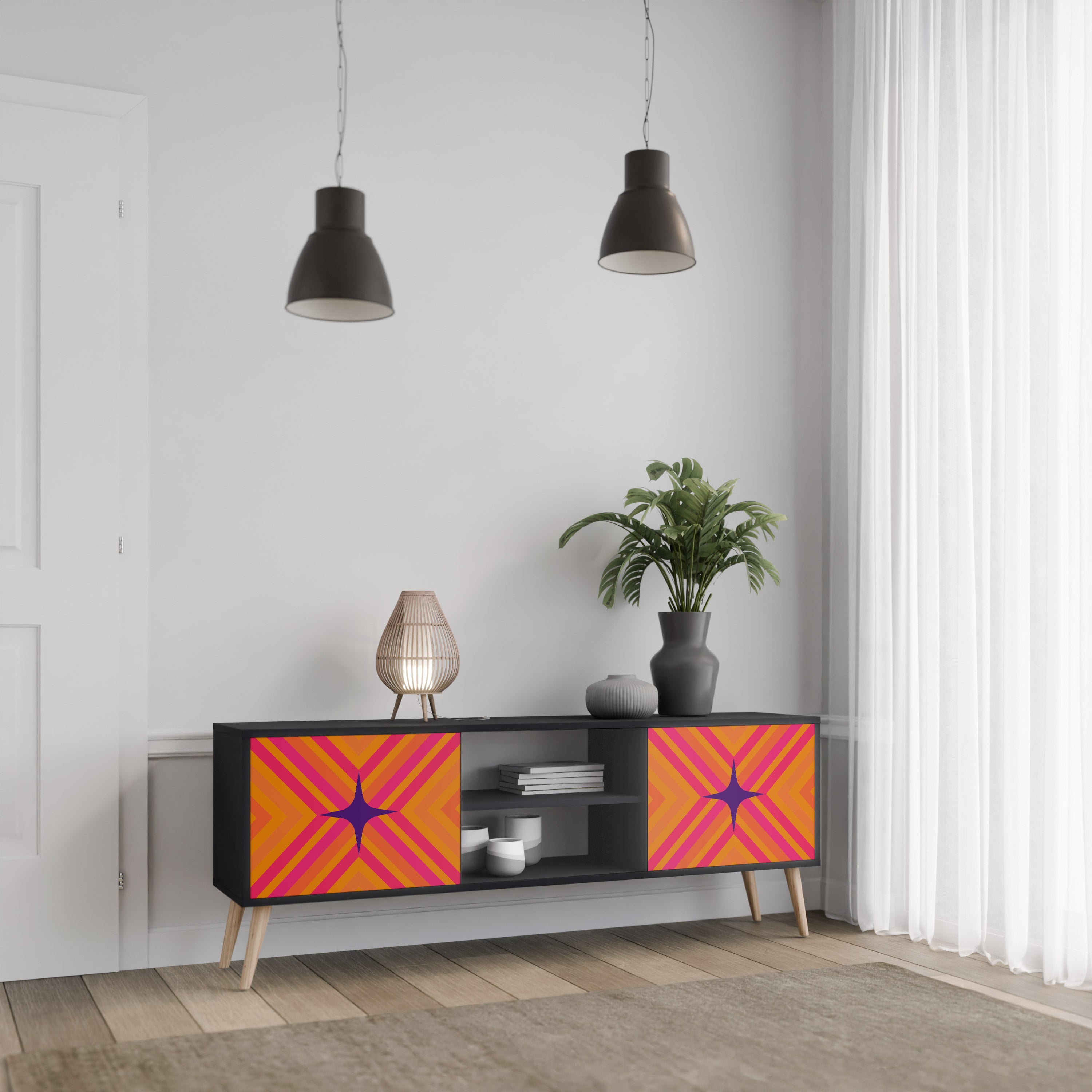 GEOMETRIC BRILLIANCE Szafka RTV 2-drzwiowa korpus Czarny