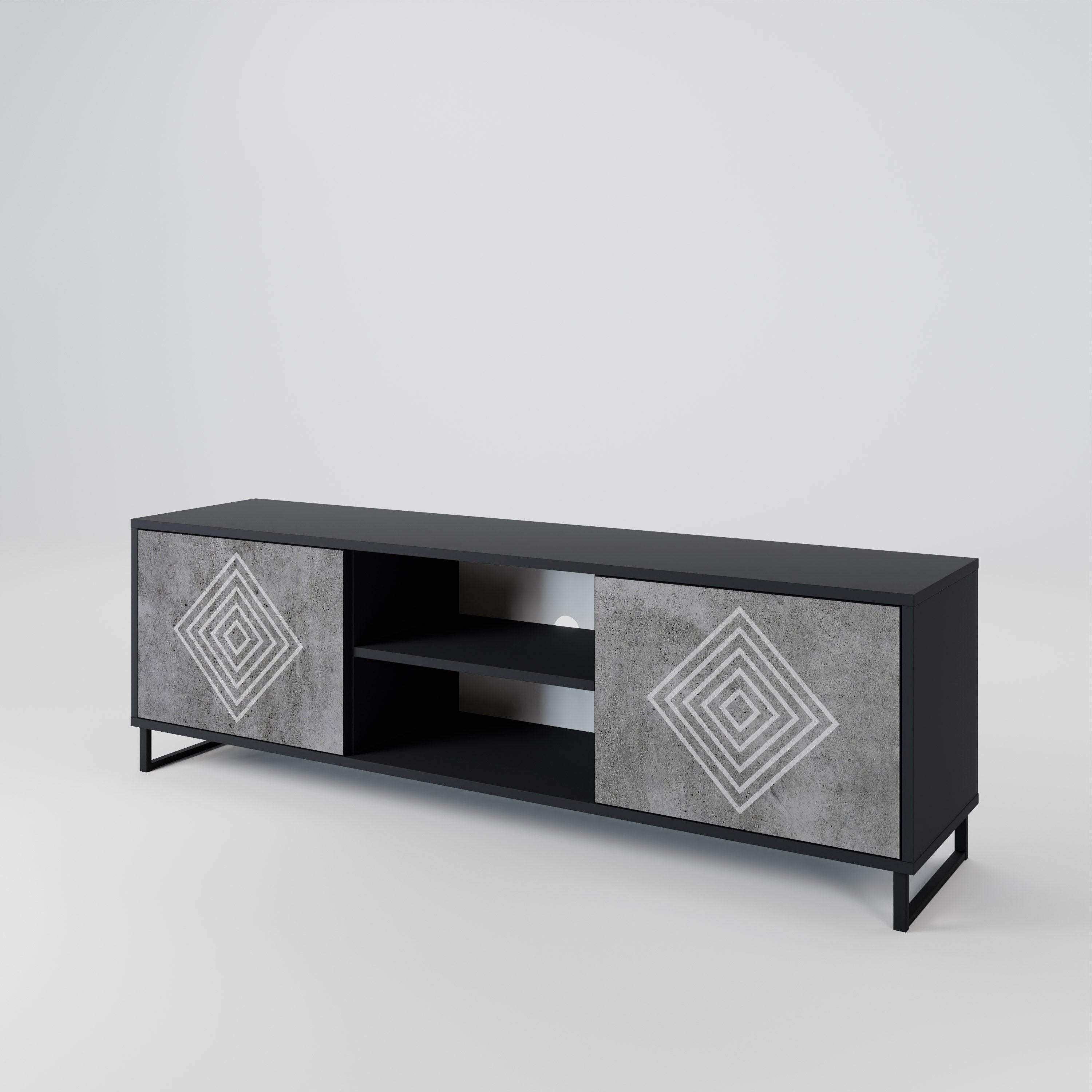 POLYGONAL ARTISTRY Szafka RTV 2-drzwiowa korpus Czarny