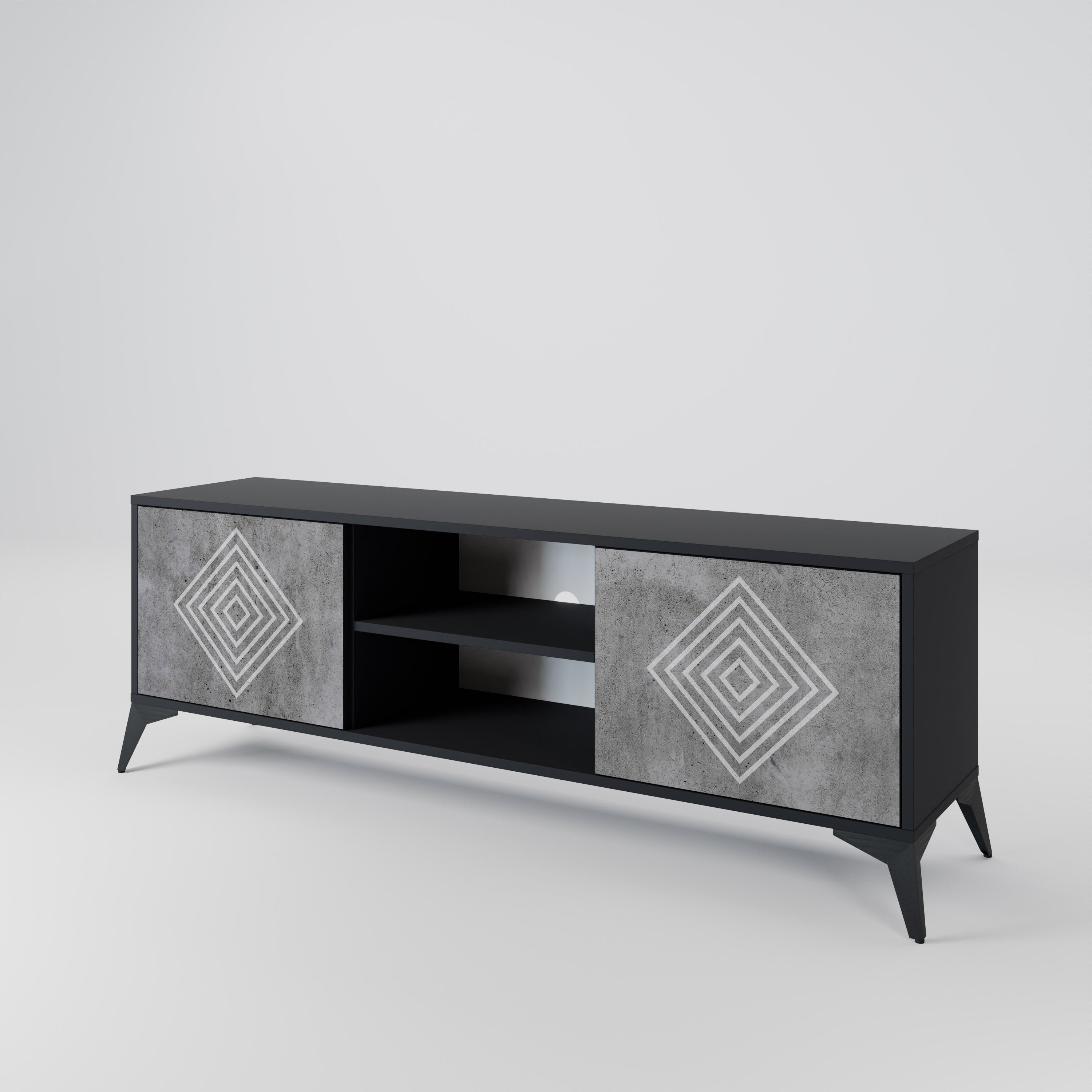 POLYGONAL ARTISTRY Szafka RTV 2-drzwiowa korpus Czarny