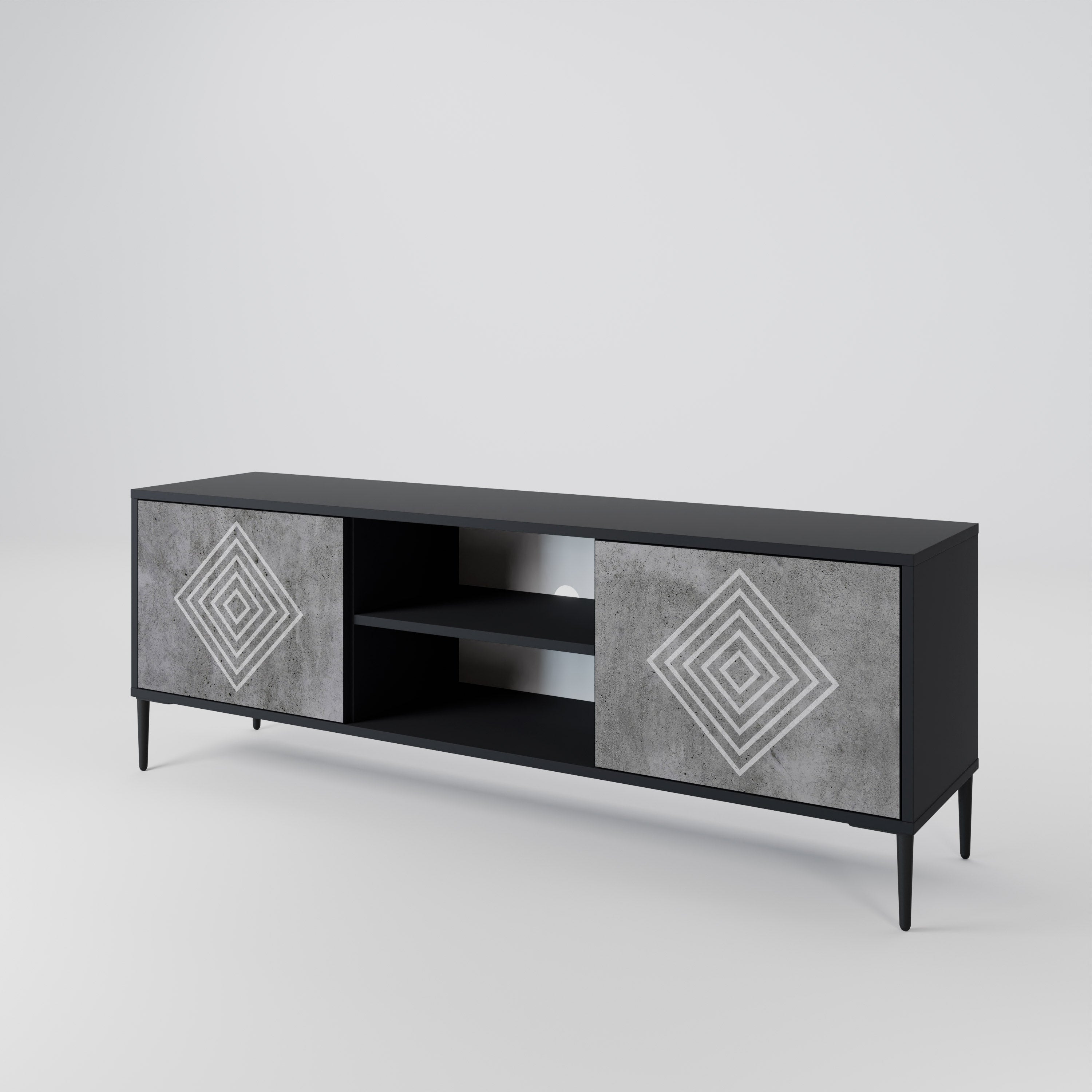 POLYGONAL ARTISTRY Szafka RTV 2-drzwiowa korpus Czarny