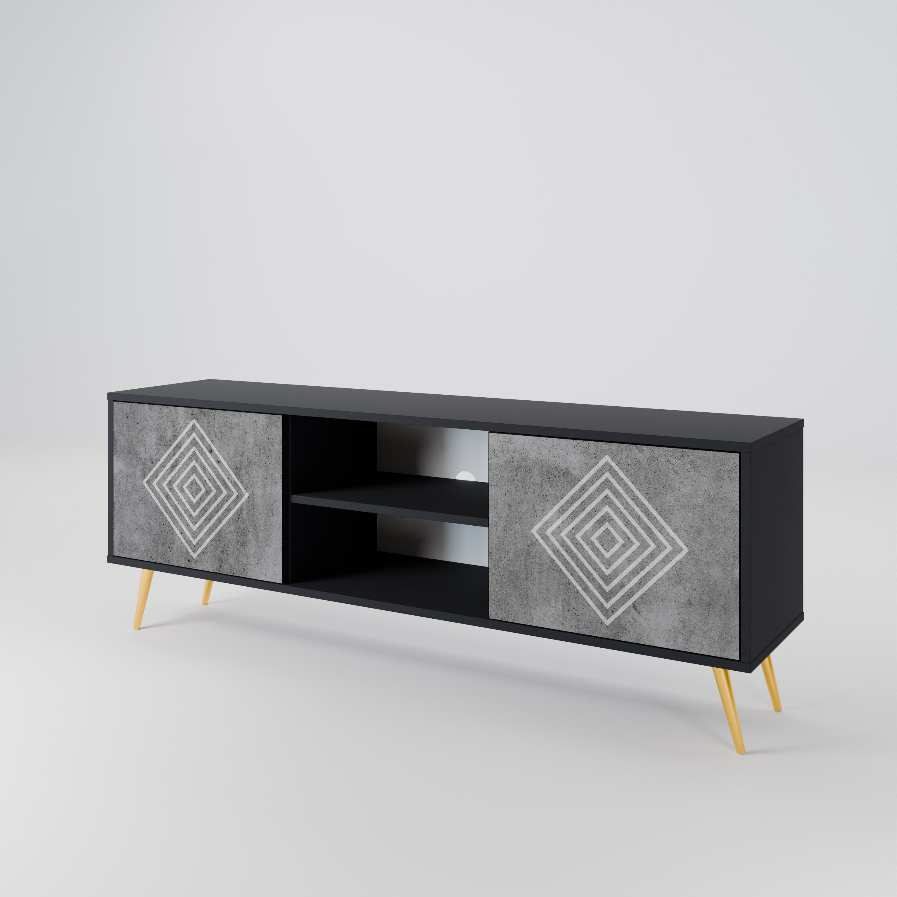 POLYGONAL ARTISTRY Szafka RTV 2-drzwiowa korpus Czarny