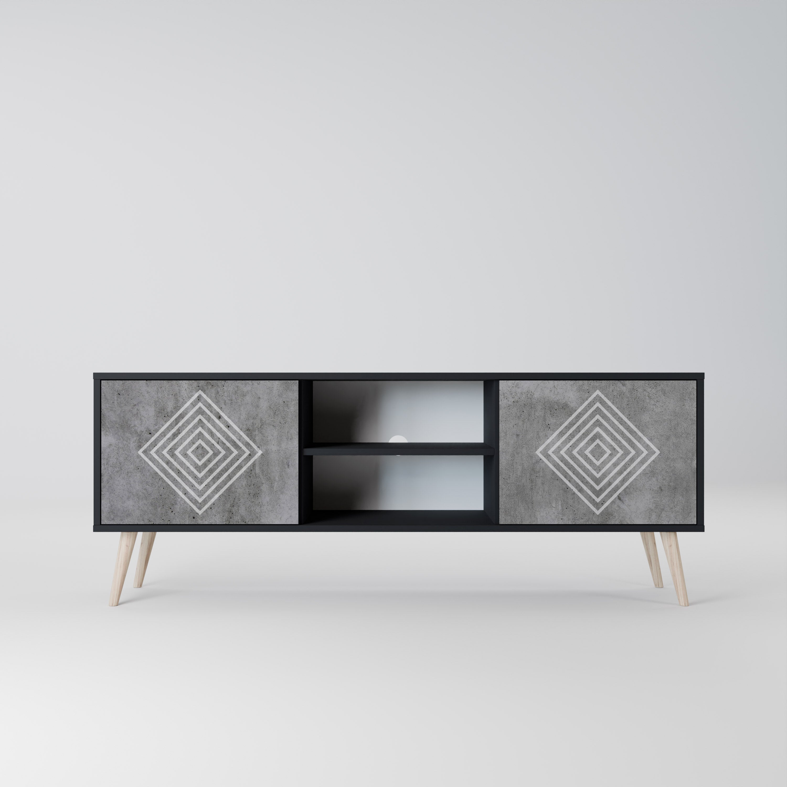 POLYGONAL ARTISTRY Szafka RTV 2-drzwiowa korpus Czarny