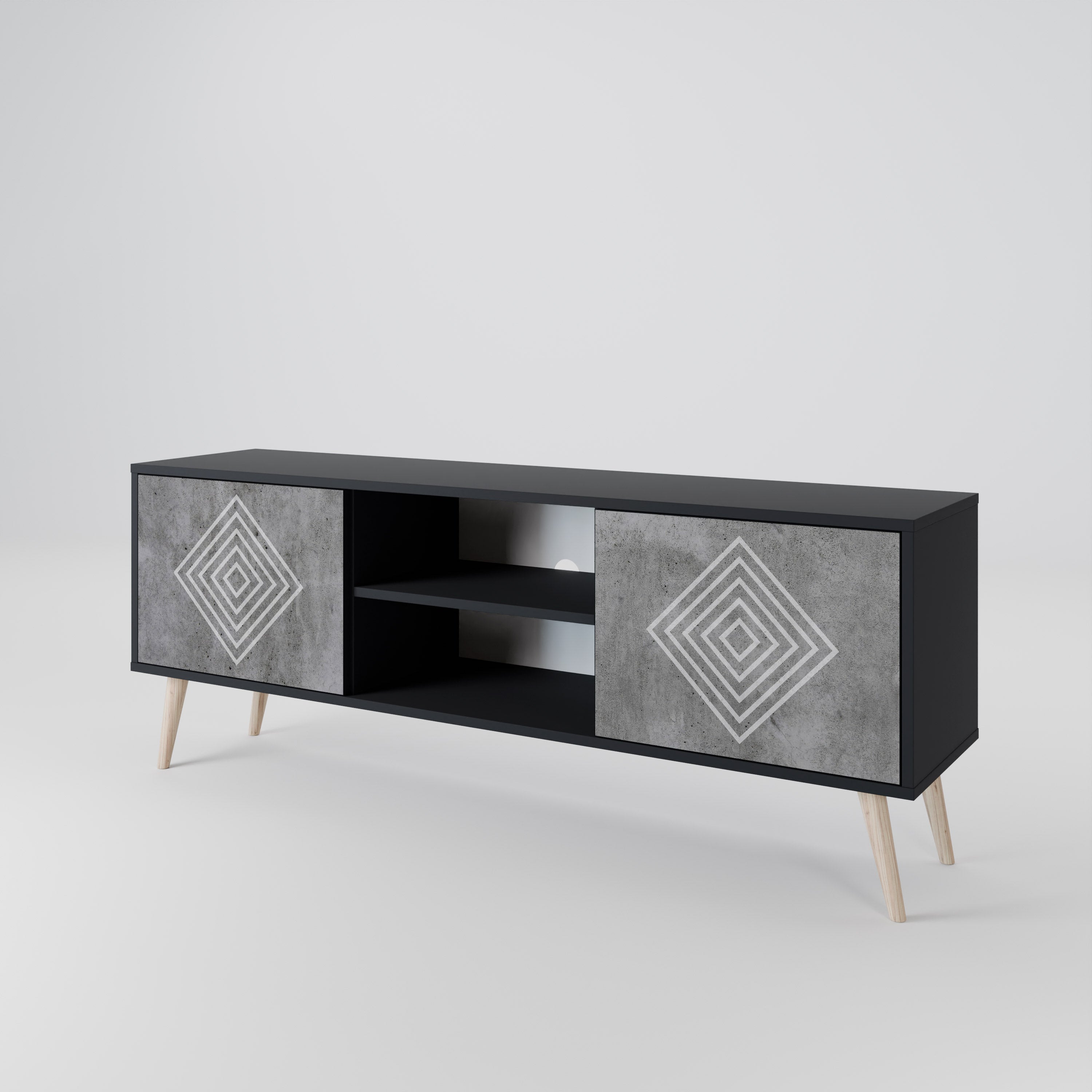 POLYGONAL ARTISTRY Szafka RTV 2-drzwiowa korpus Czarny