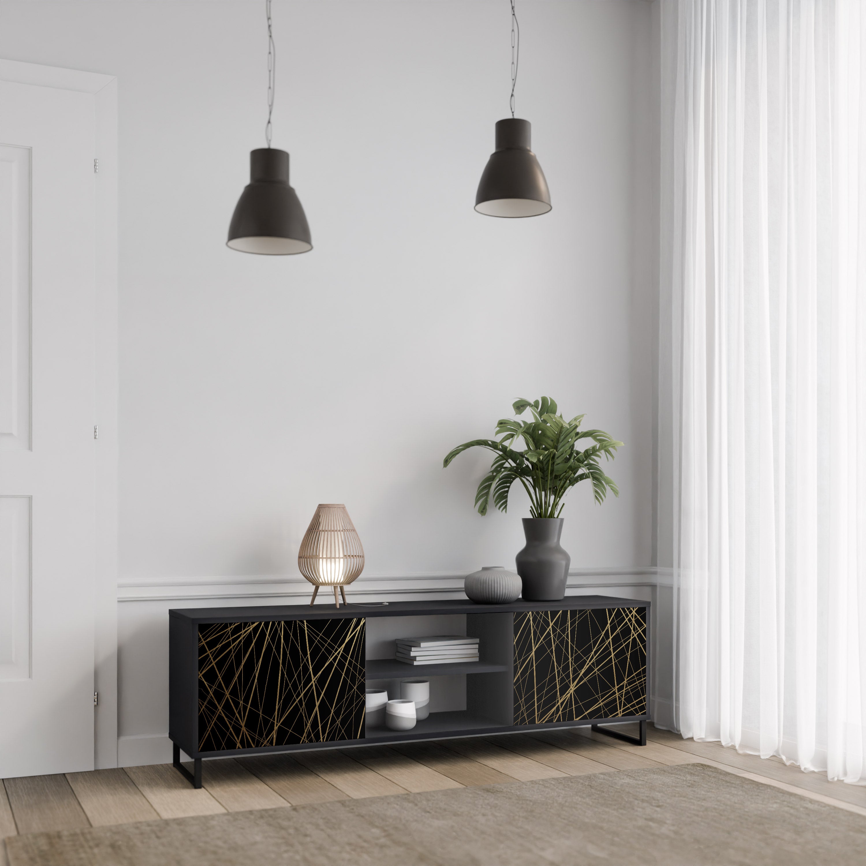 BRIGHT MESH Szafka RTV 2-drzwiowa korpus Czarny