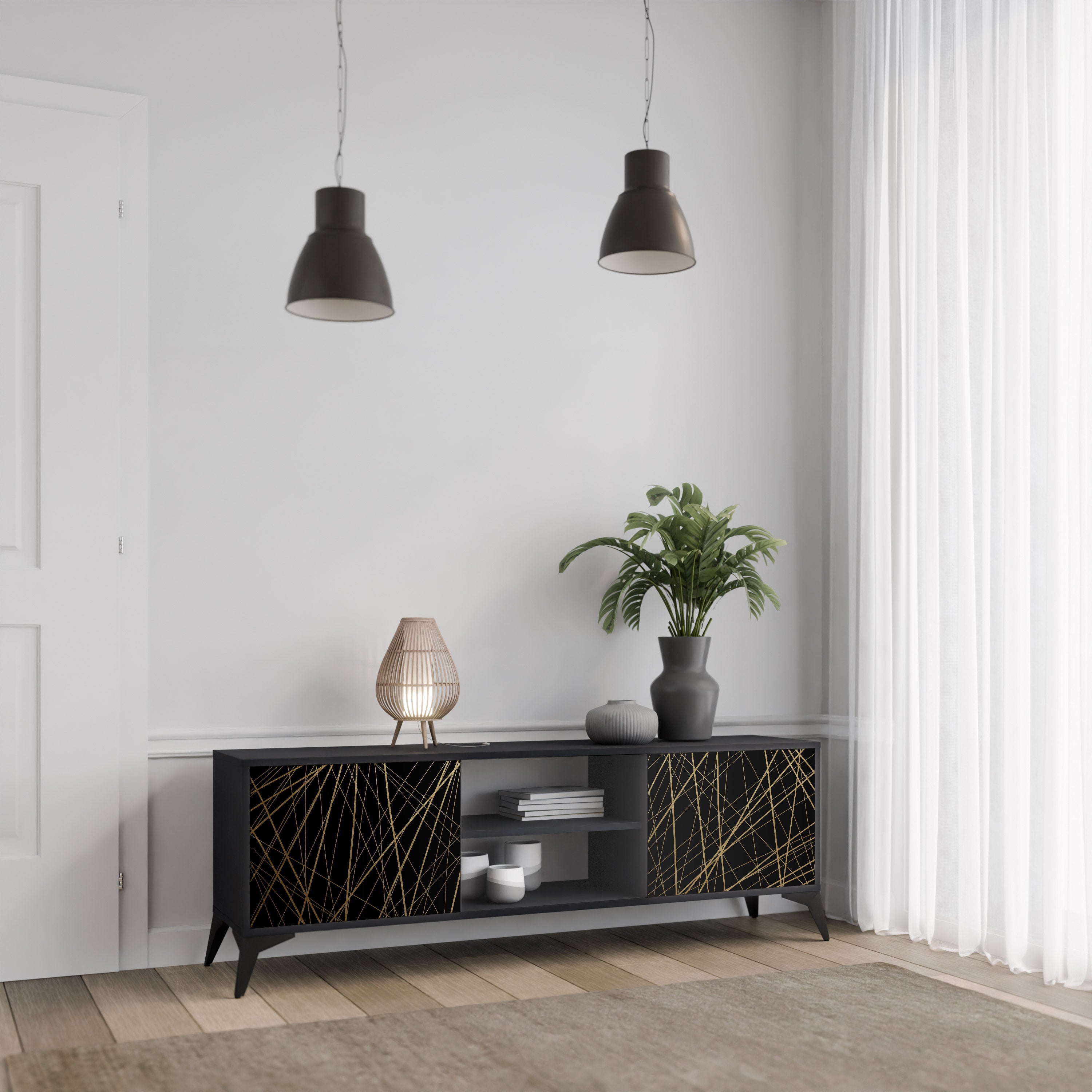 BRIGHT MESH Szafka RTV 2-drzwiowa korpus Czarny