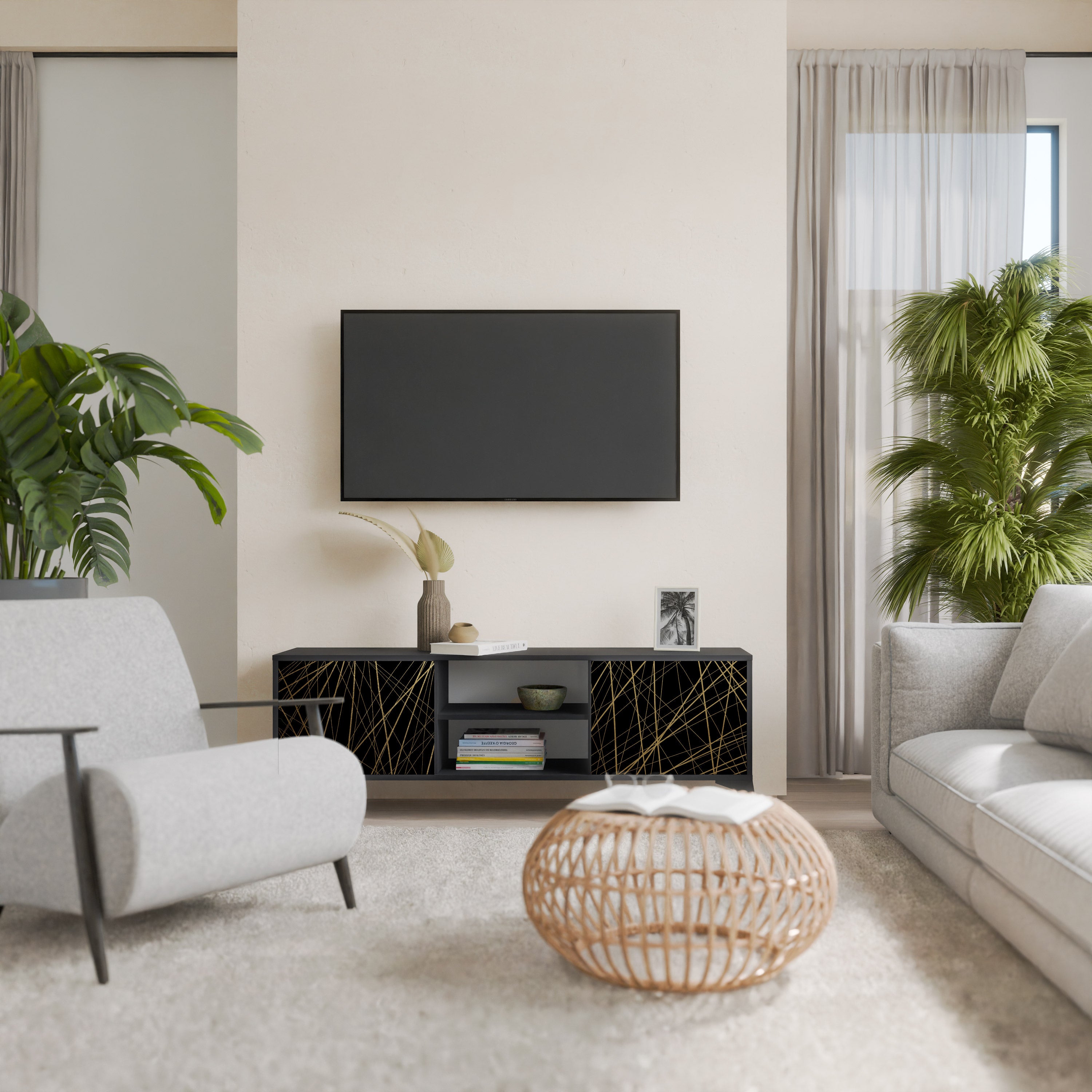 BRIGHT MESH Szafka RTV 2-drzwiowa korpus Czarny