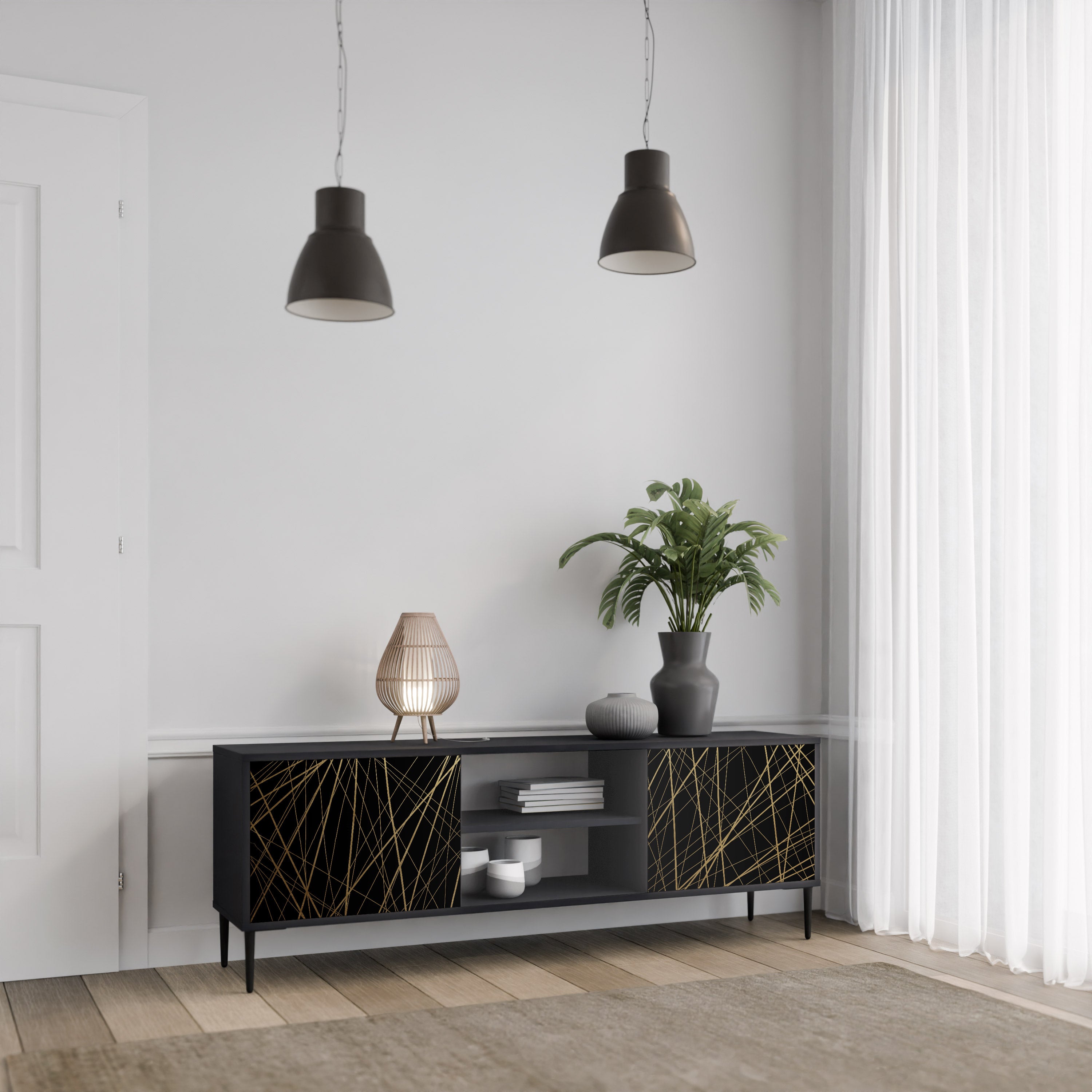 BRIGHT MESH Szafka RTV 2-drzwiowa korpus Czarny