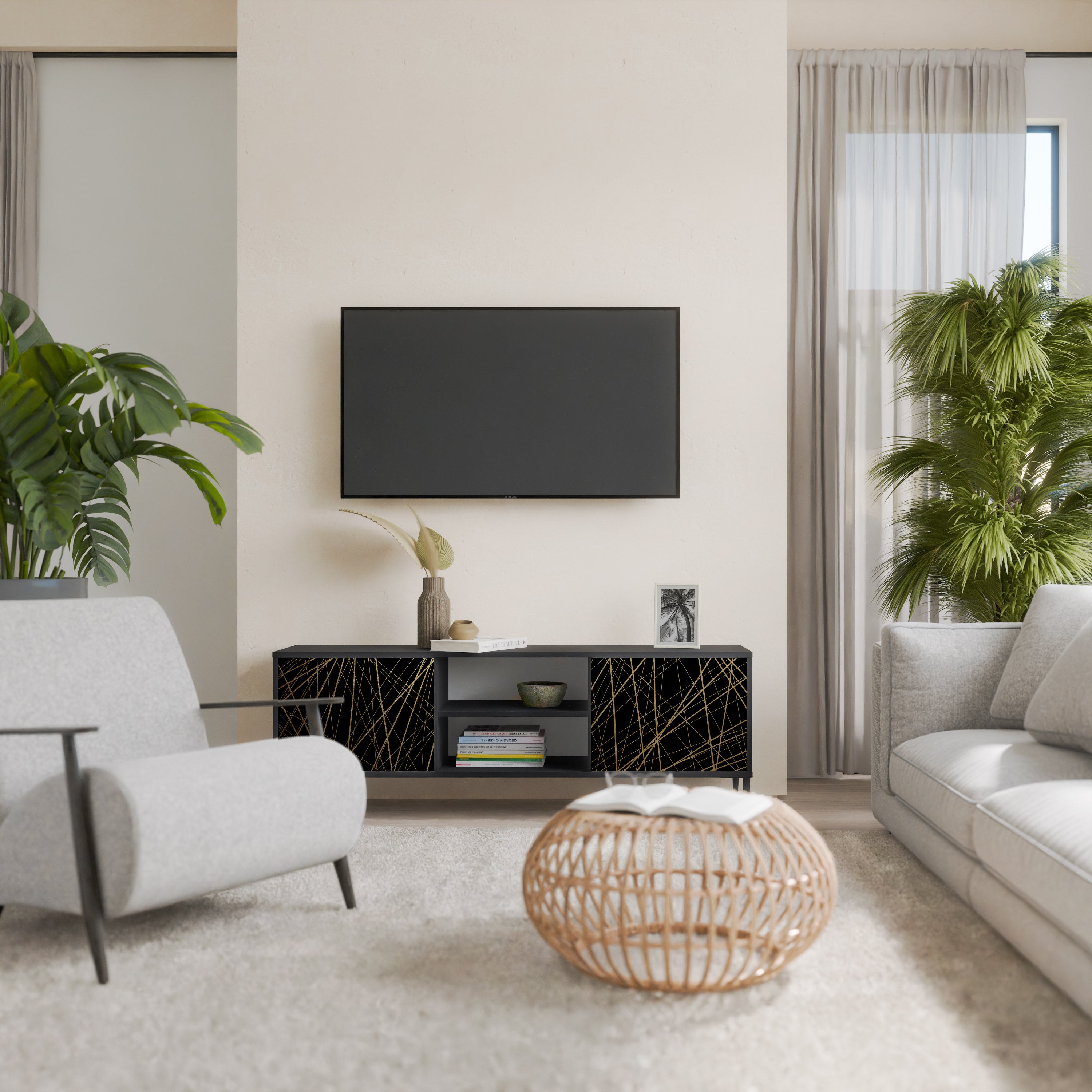 BRIGHT MESH Szafka RTV 2-drzwiowa korpus Czarny