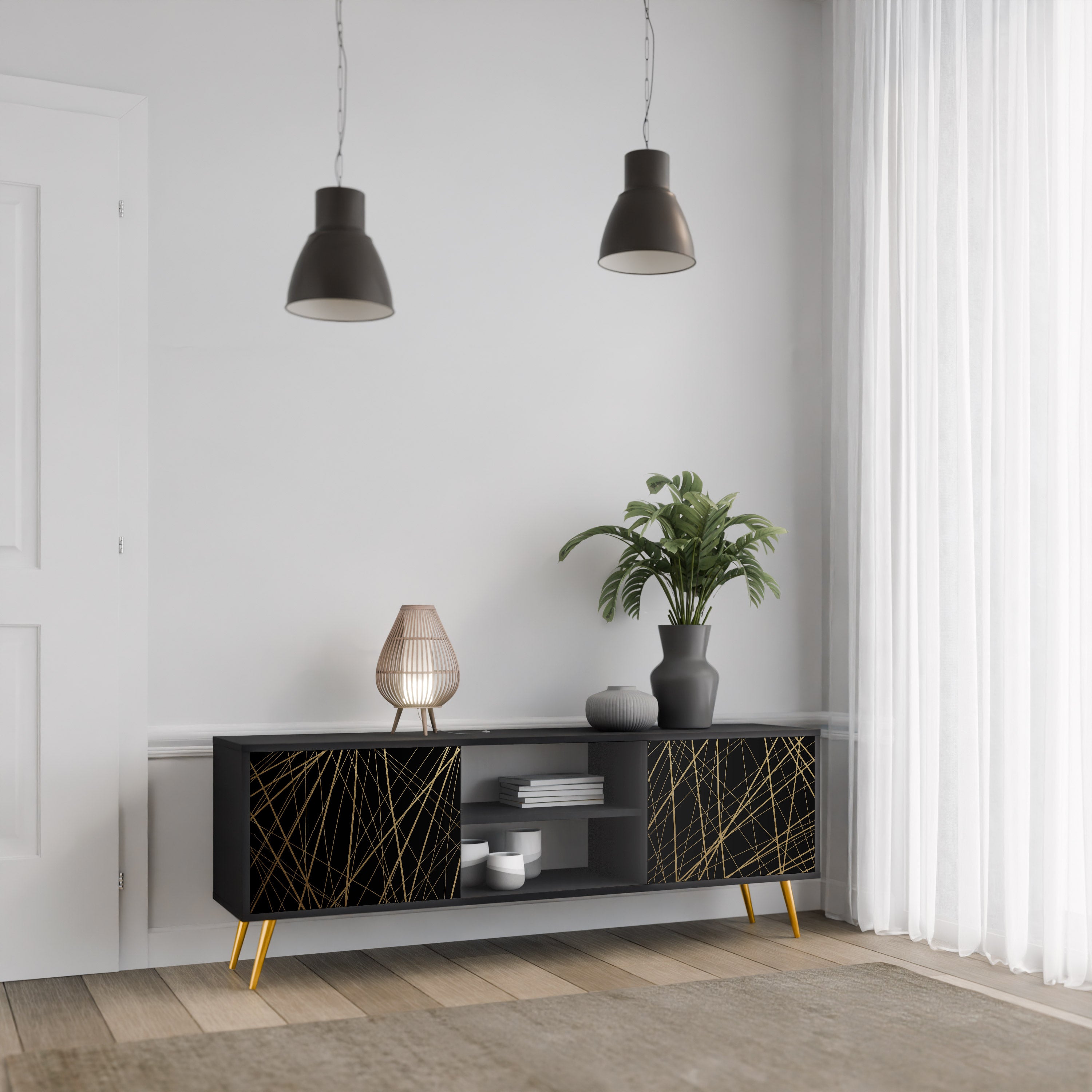 BRIGHT MESH Szafka RTV 2-drzwiowa korpus Czarny