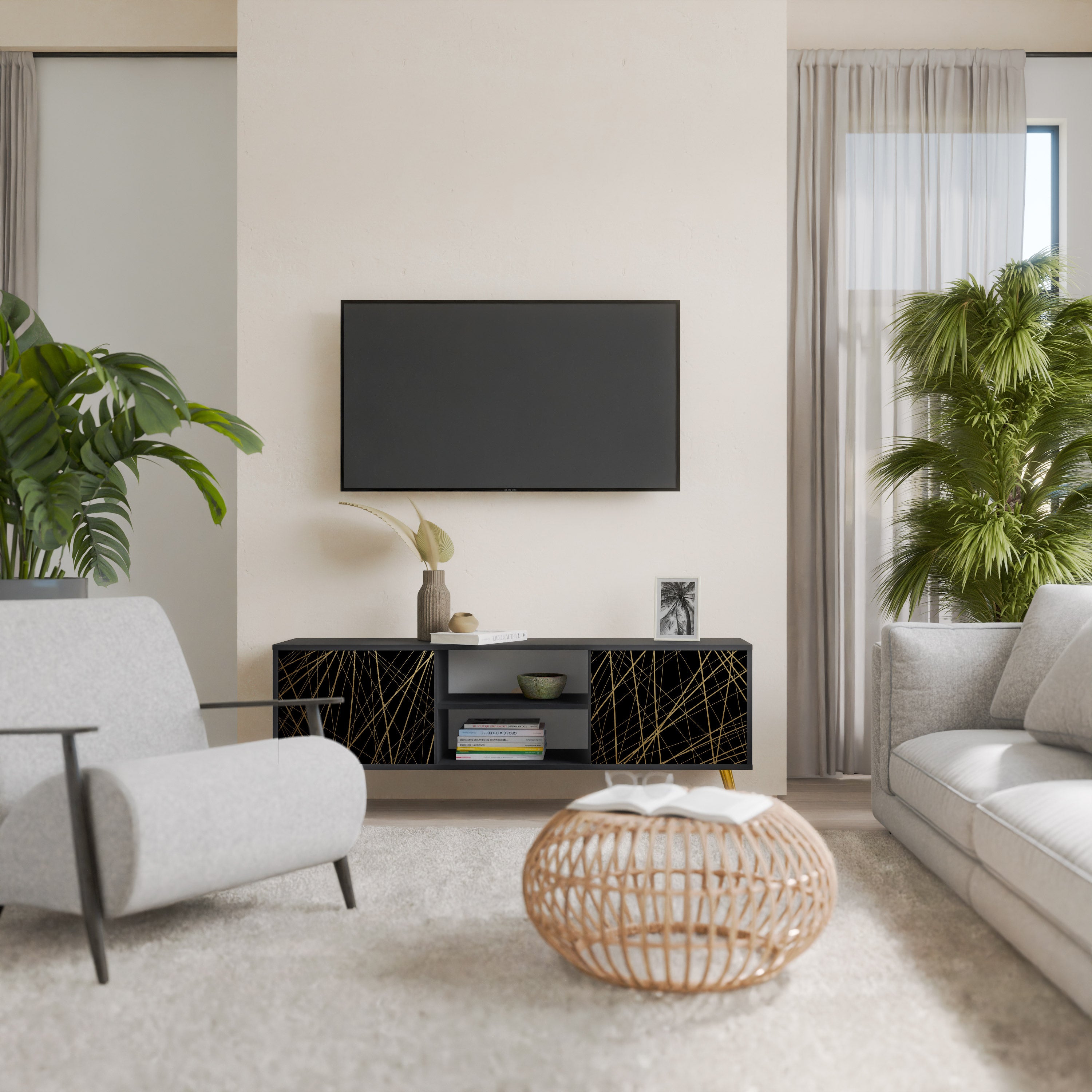 BRIGHT MESH Szafka RTV 2-drzwiowa korpus Czarny