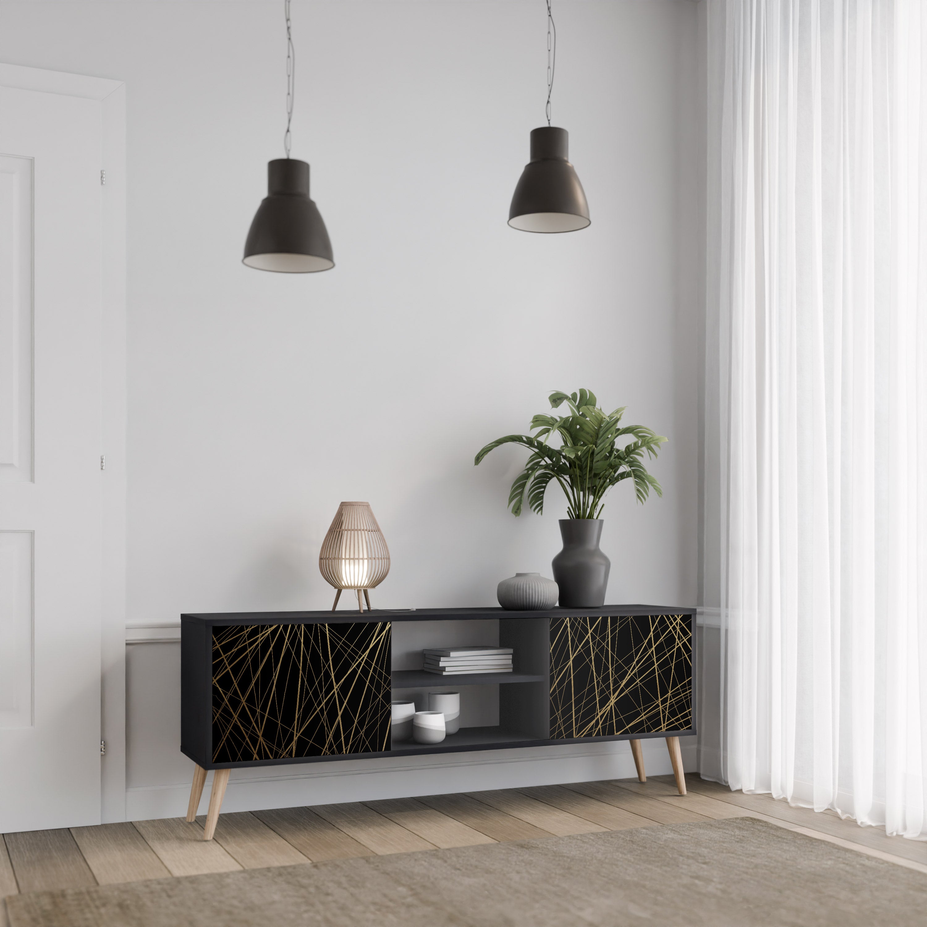 BRIGHT MESH Szafka RTV 2-drzwiowa korpus Czarny