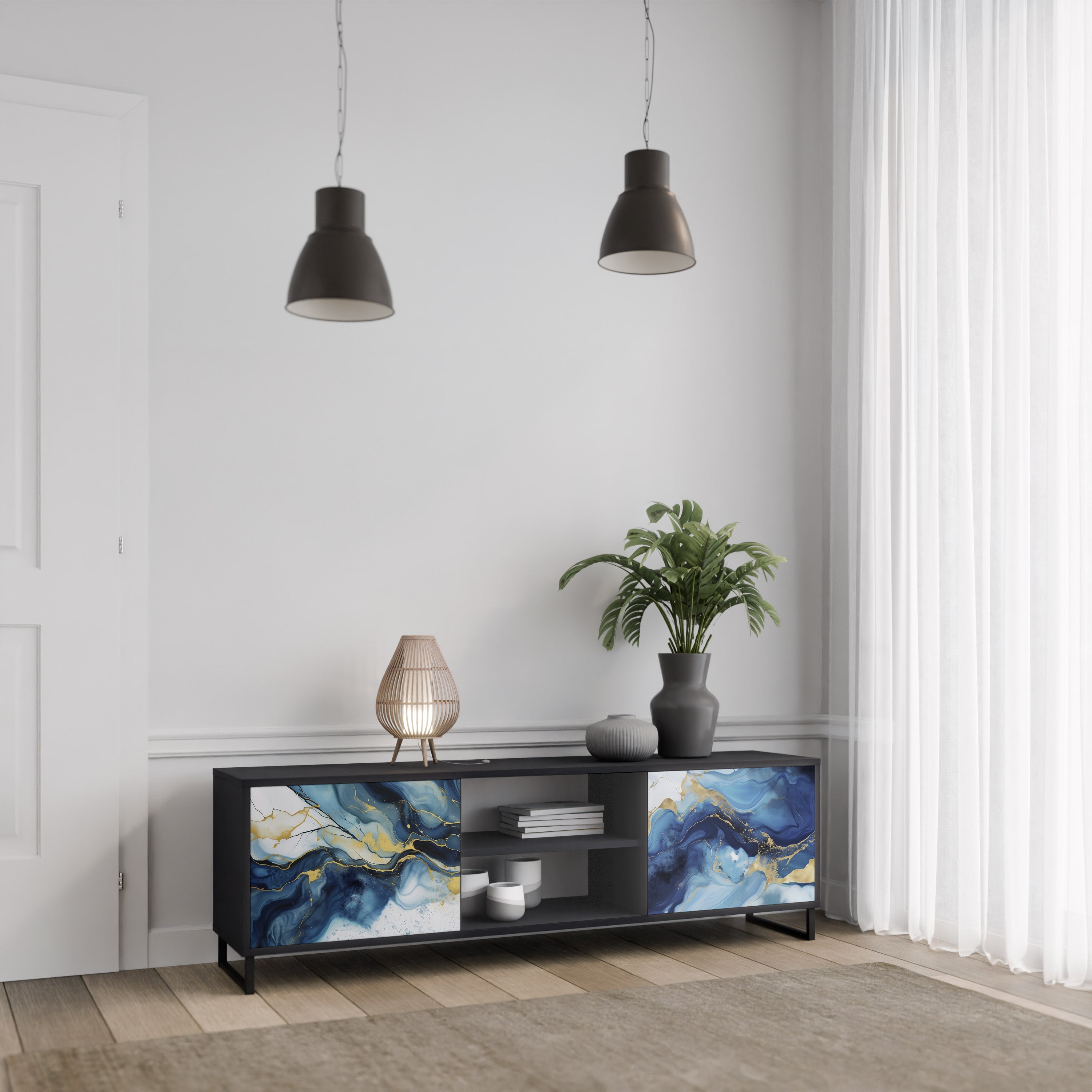 INKY MARBLE Szafka RTV 2-drzwiowa korpus Czarny