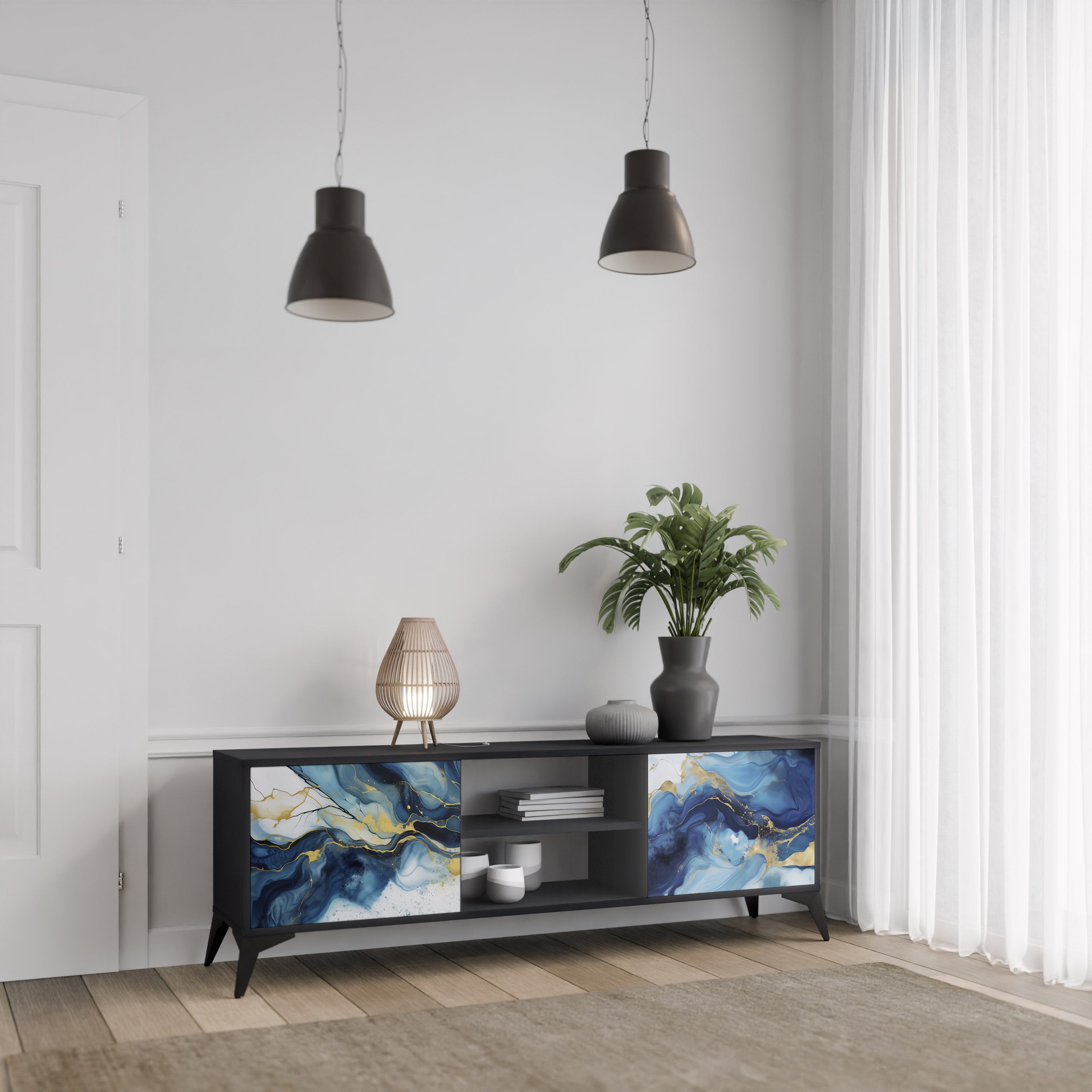 INKY MARBLE Szafka RTV 2-drzwiowa korpus Czarny
