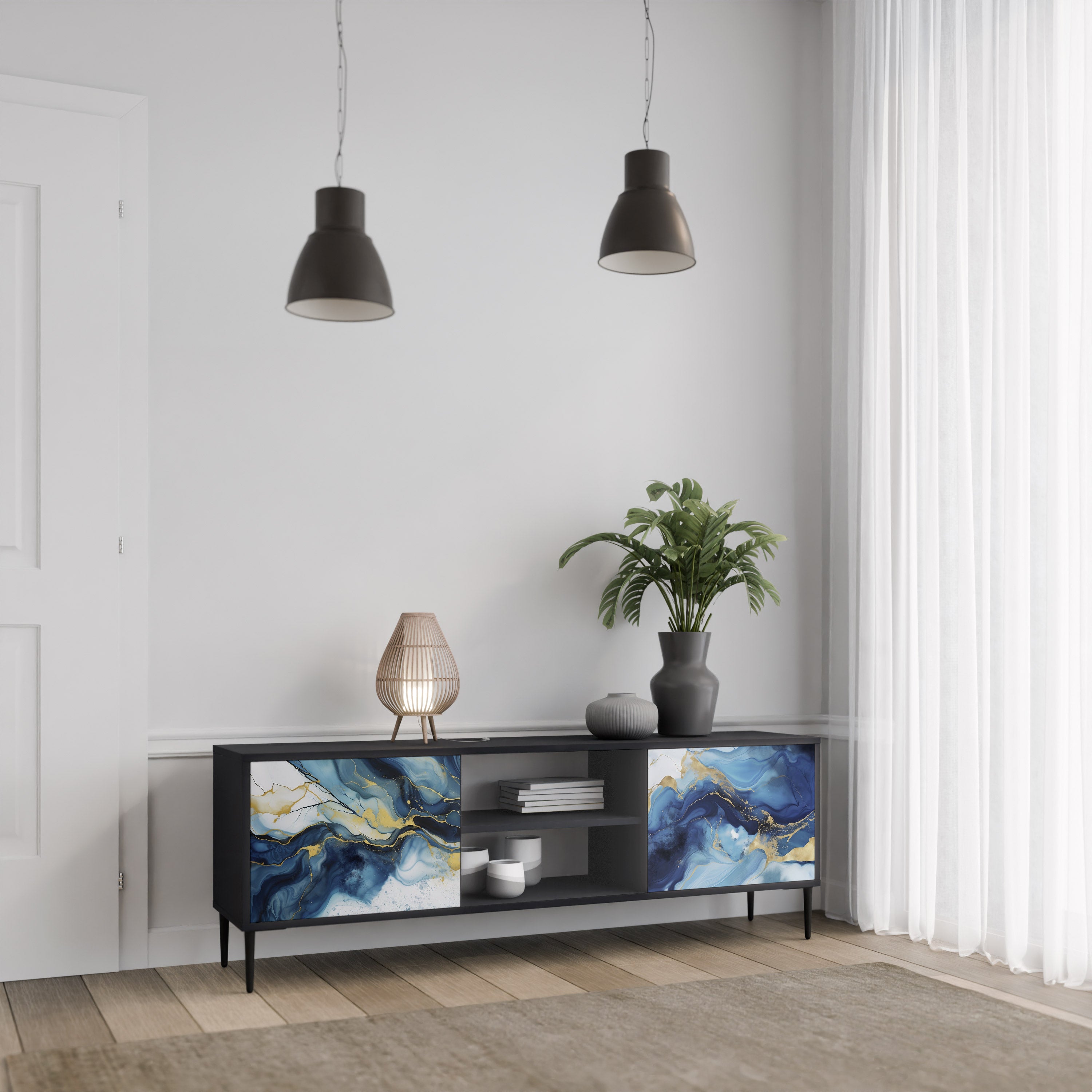 INKY MARBLE Szafka RTV 2-drzwiowa korpus Czarny