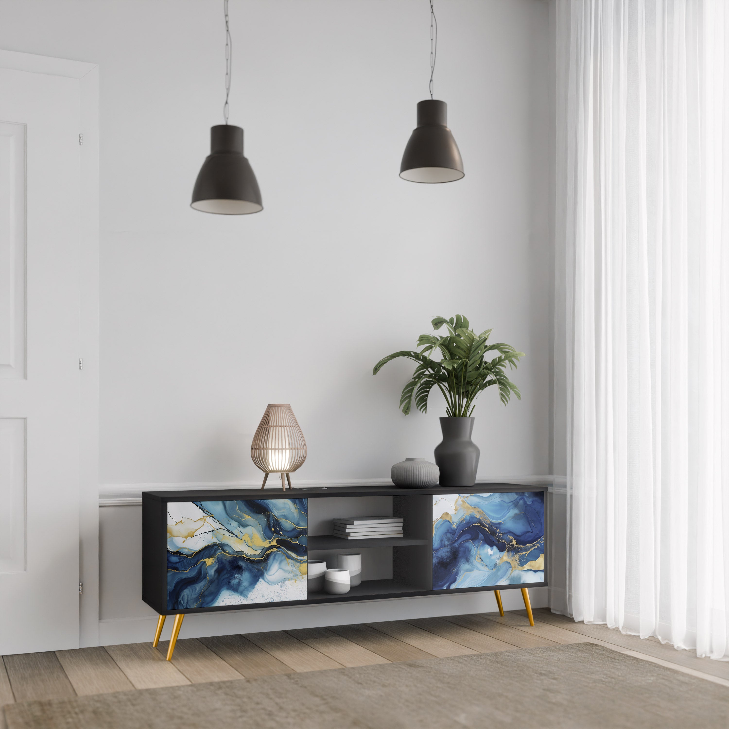 INKY MARBLE Szafka RTV 2-drzwiowa korpus Czarny