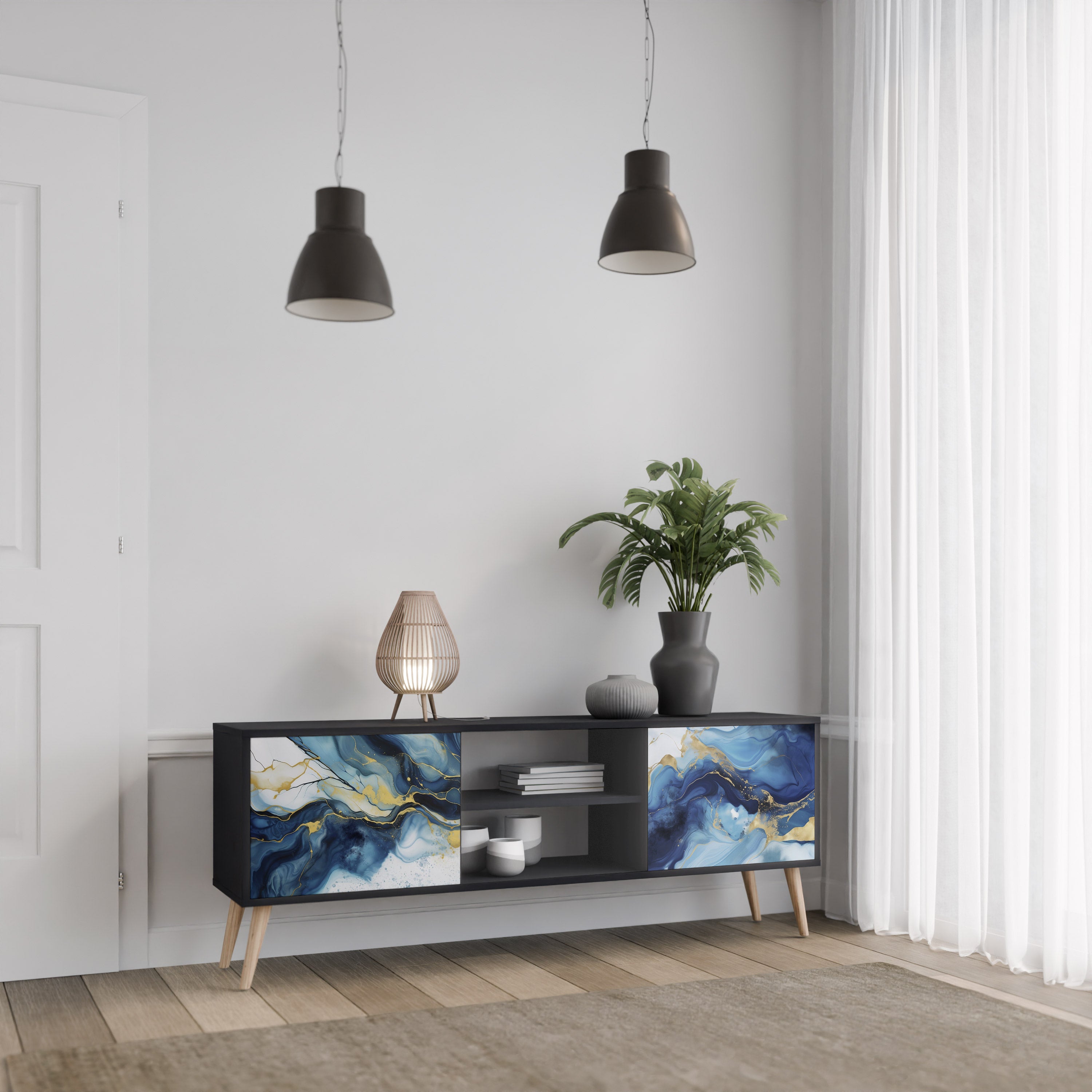 INKY MARBLE Szafka RTV 2-drzwiowa korpus Czarny