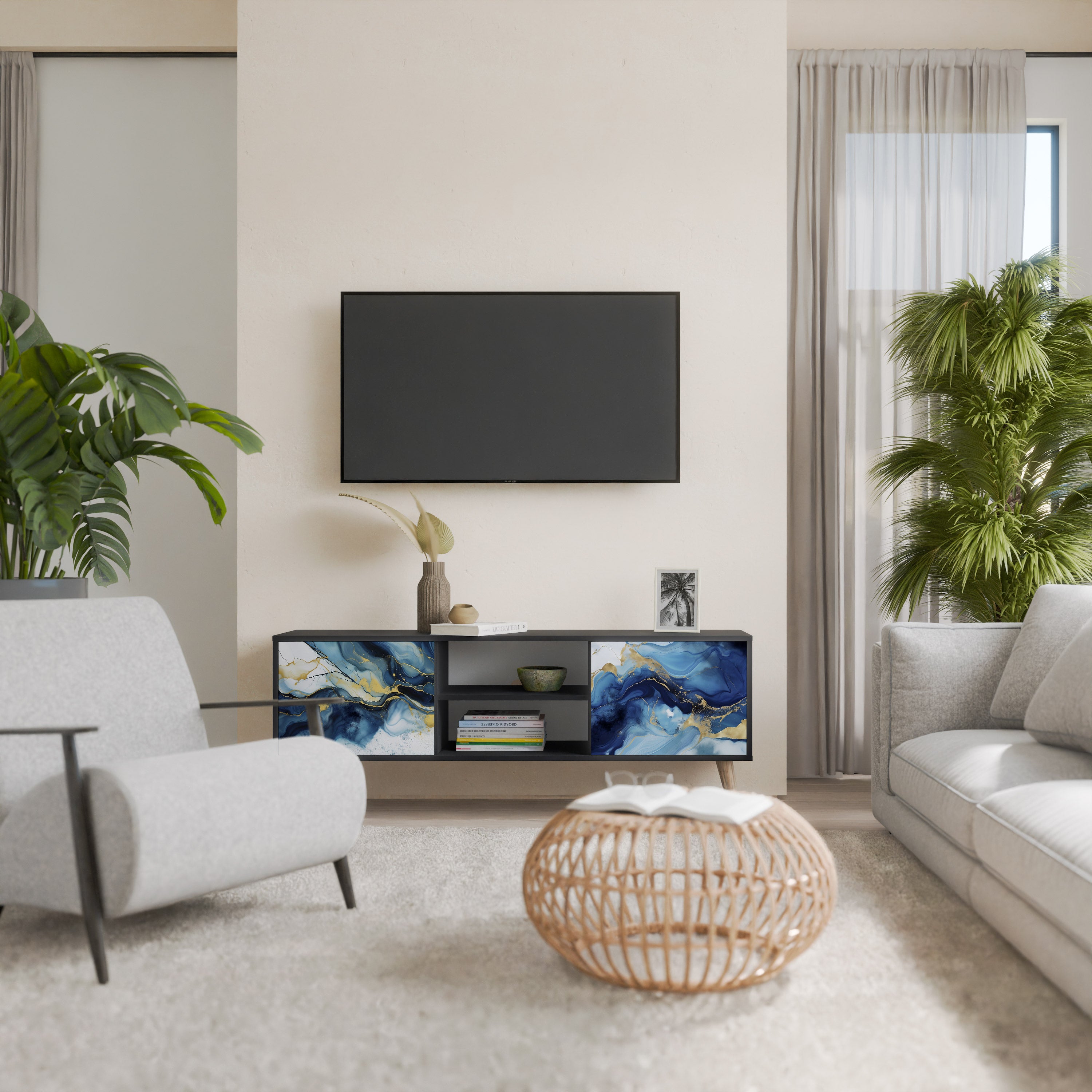 INKY MARBLE Szafka RTV 2-drzwiowa korpus Czarny
