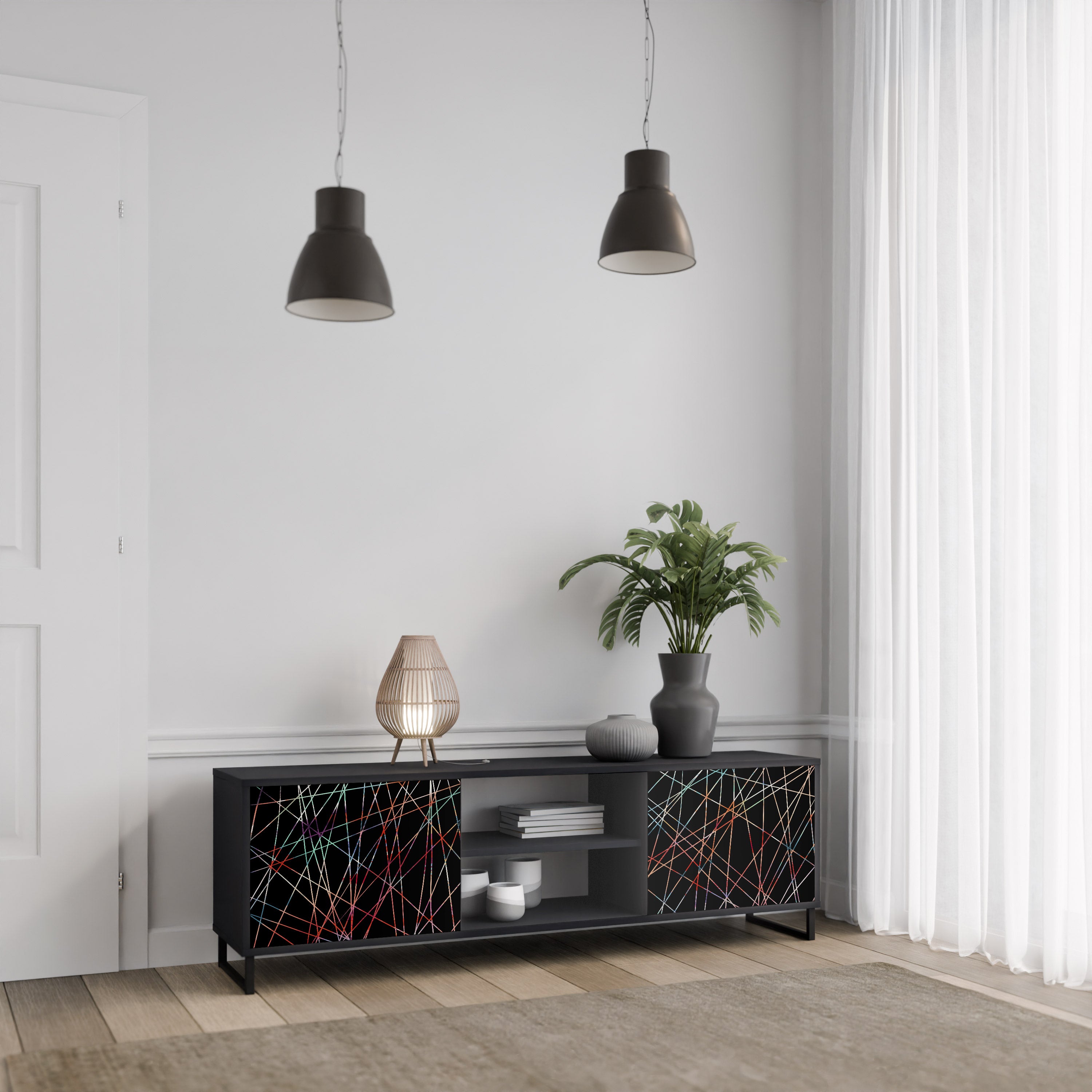 LUMINOUS SNARE Szafka RTV 2-drzwiowa korpus Czarny
