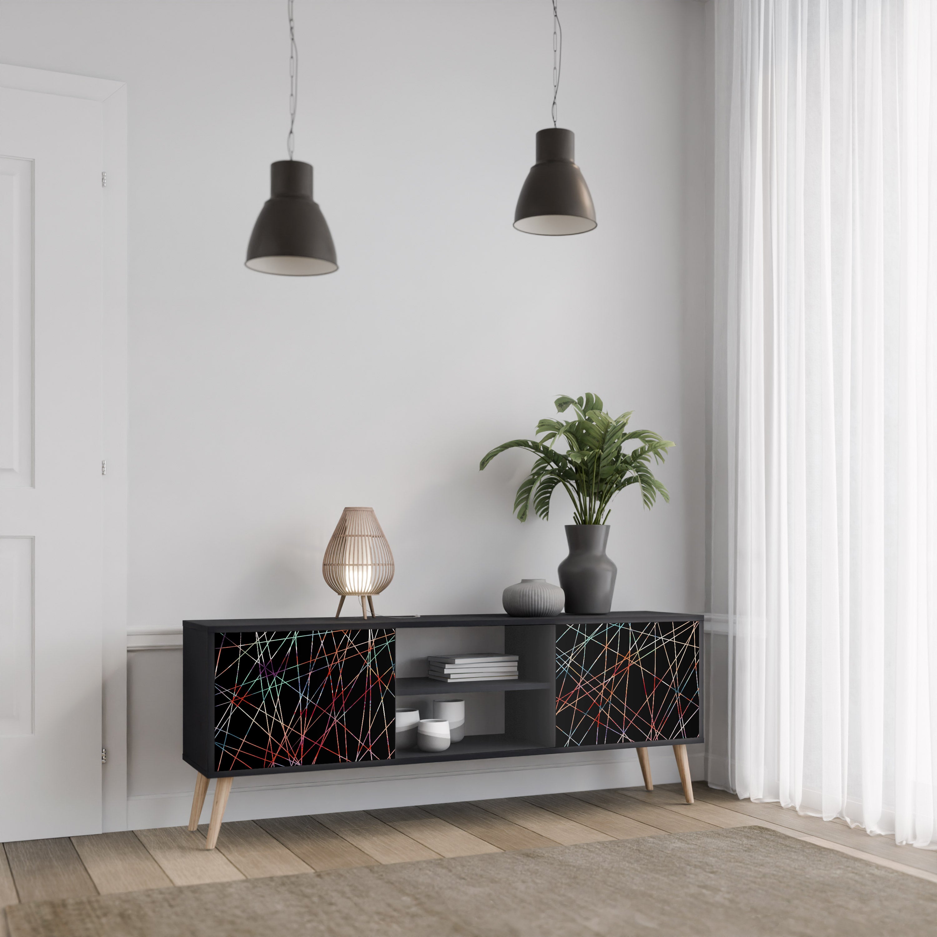 LUMINOUS SNARE Szafka RTV 2-drzwiowa korpus Czarny