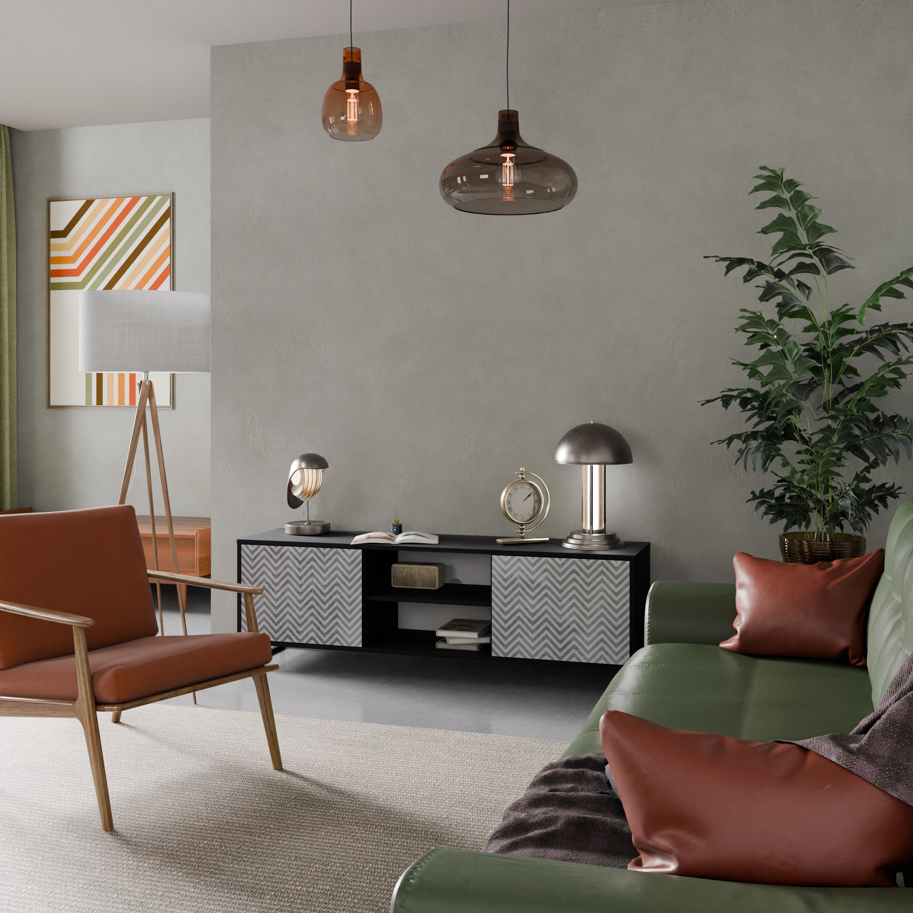 CONCRETE ZIG ZAG Szafka RTV 2-drzwiowa korpus Czarny