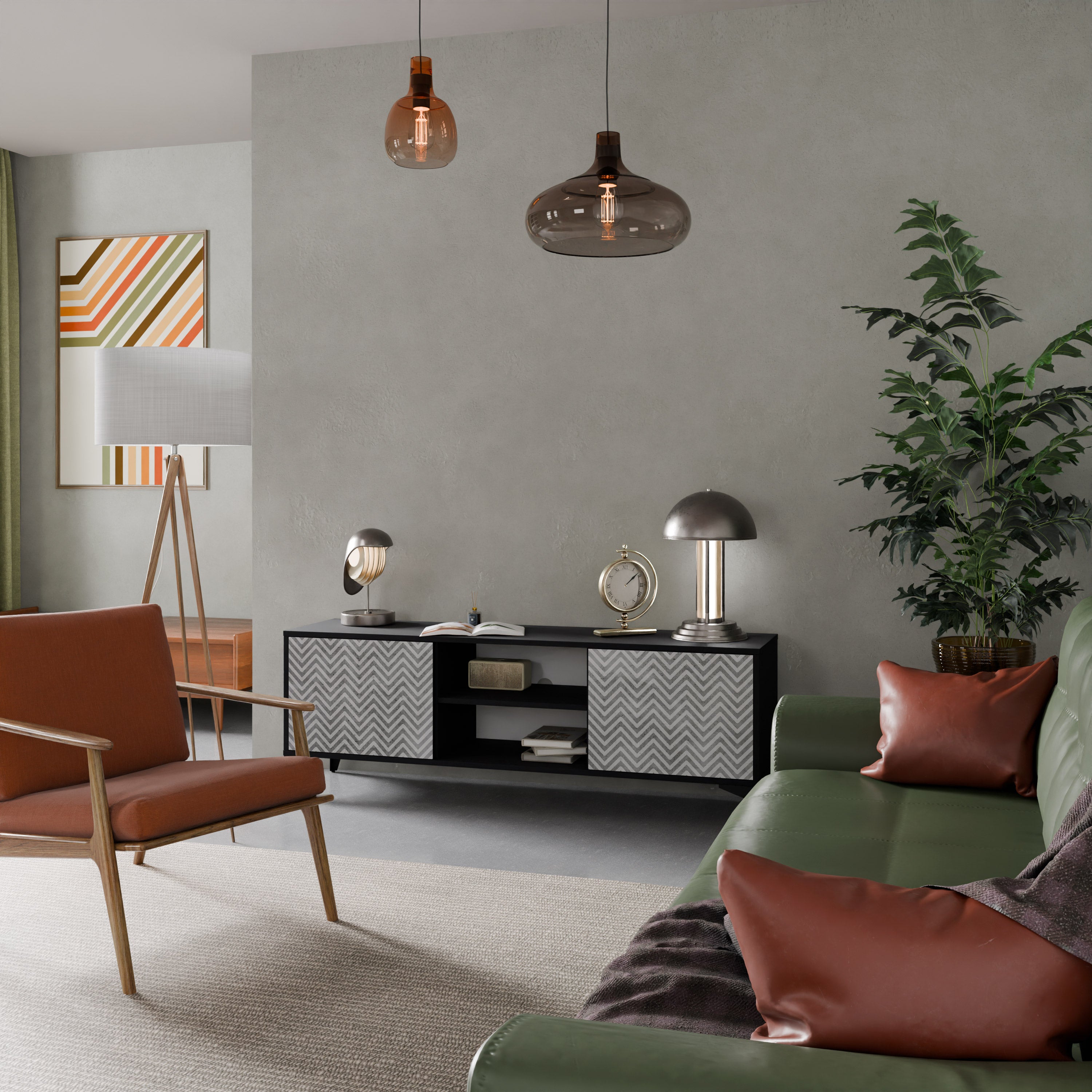 CONCRETE ZIG ZAG Szafka RTV 2-drzwiowa korpus Czarny