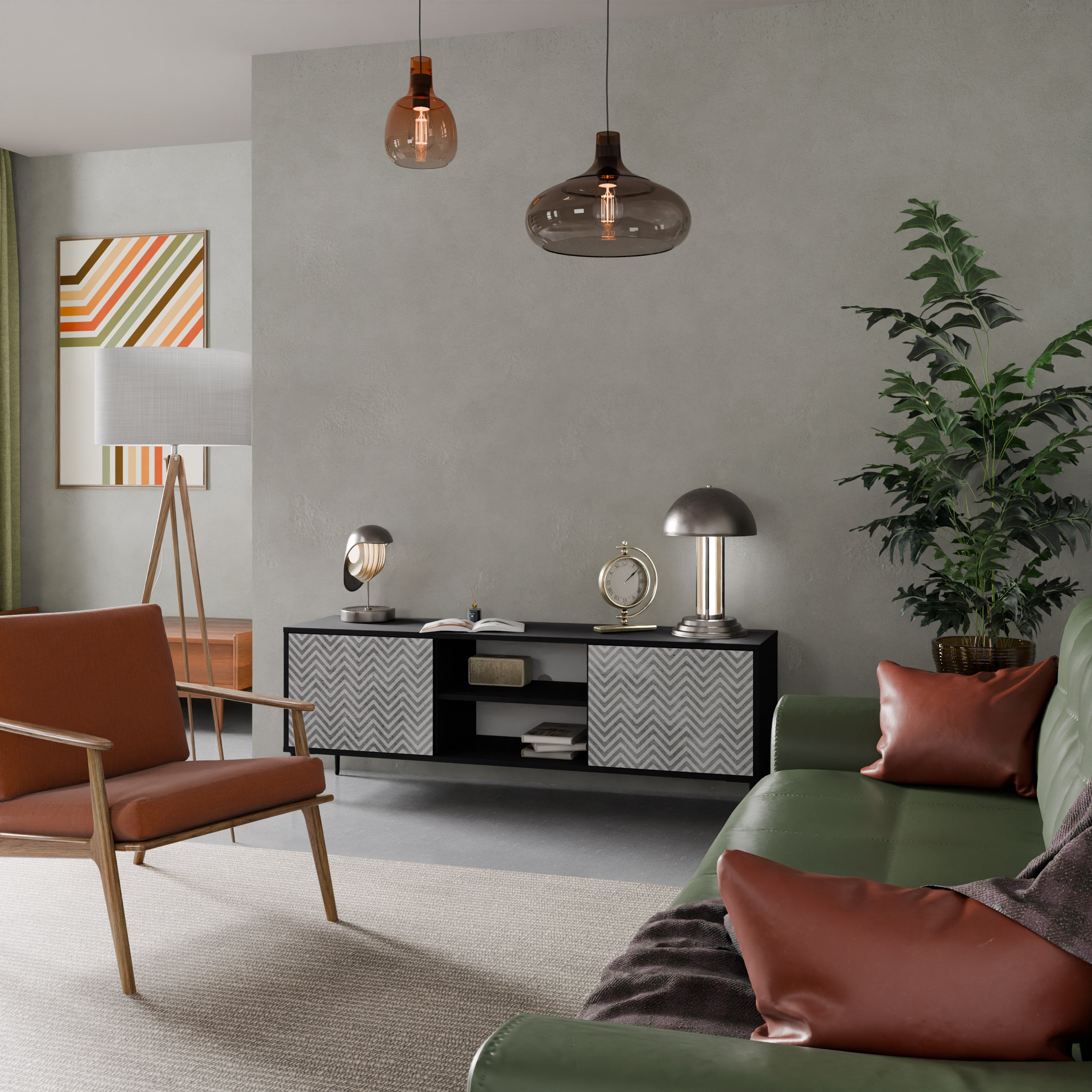 CONCRETE ZIG ZAG Szafka RTV 2-drzwiowa korpus Czarny