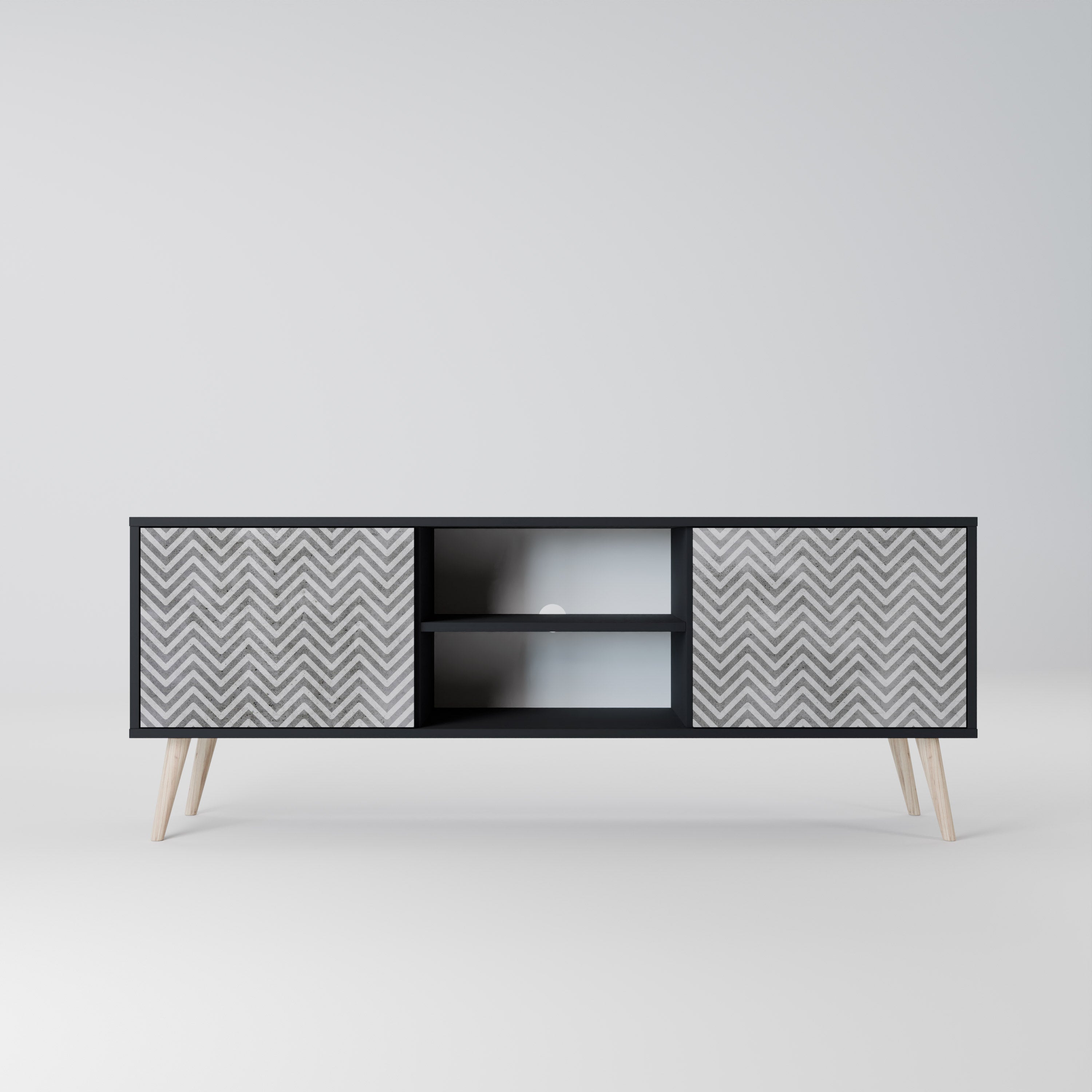 CONCRETE ZIG ZAG Szafka RTV 2-drzwiowa korpus Czarny