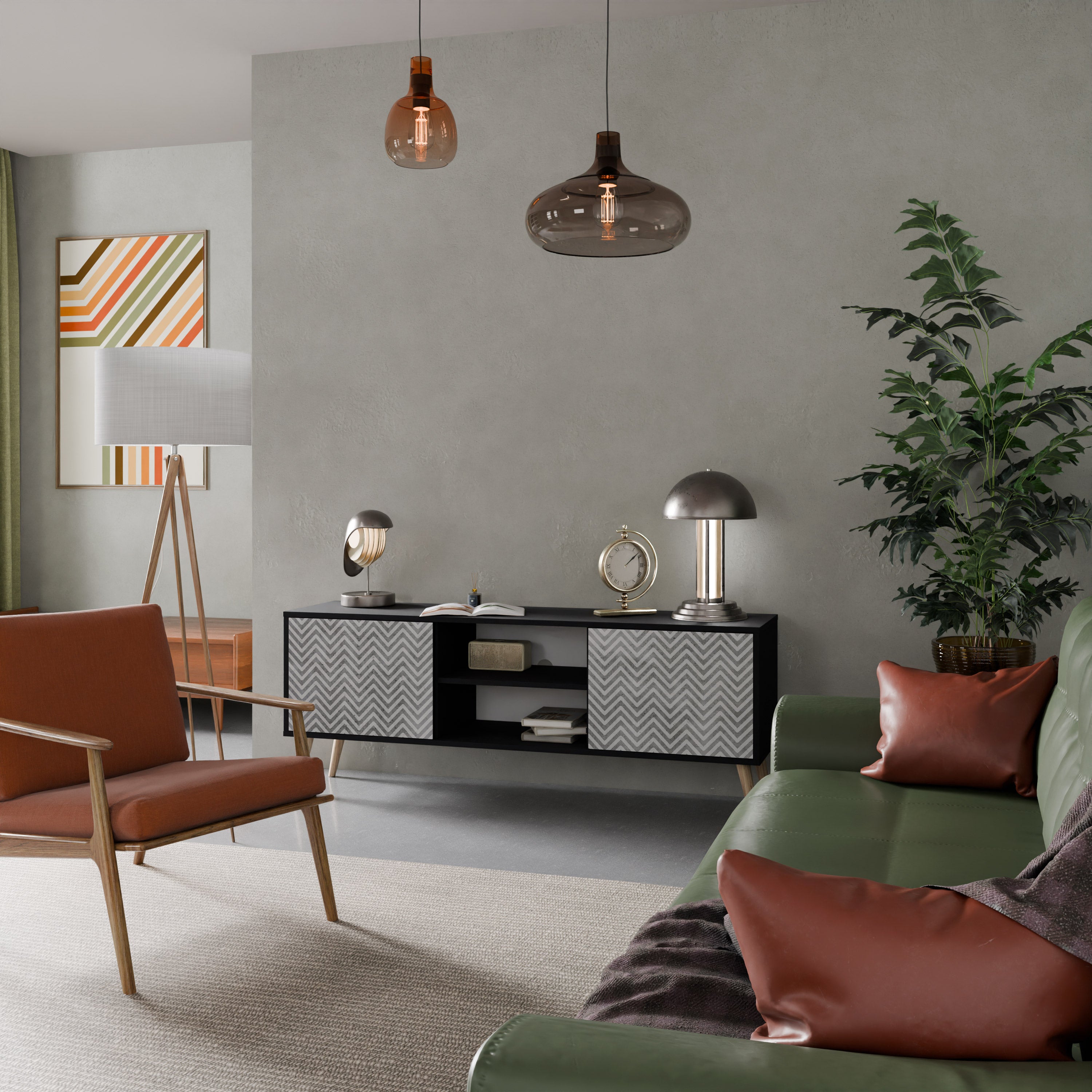 CONCRETE ZIG ZAG Szafka RTV 2-drzwiowa korpus Czarny