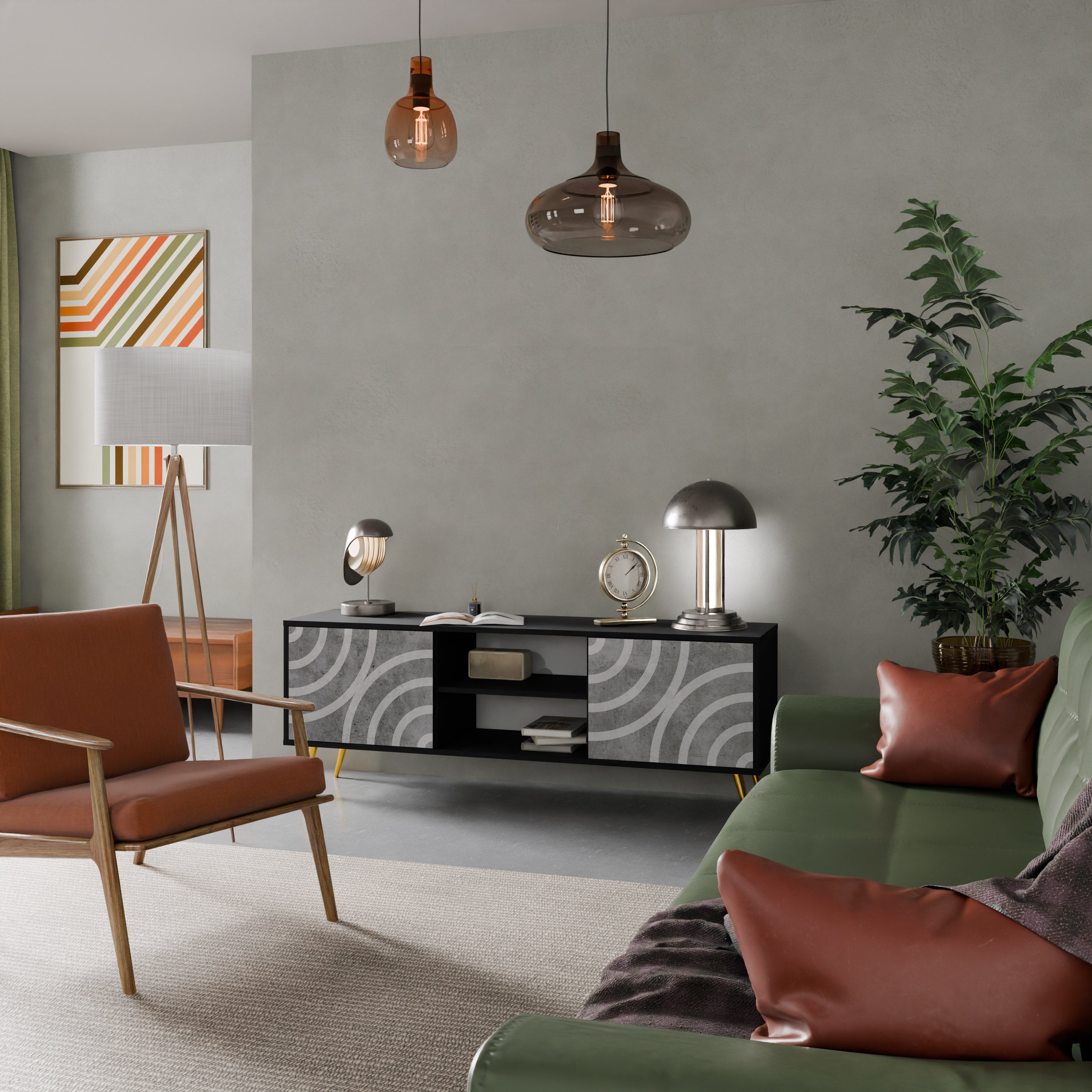 CIRCLE CONCRETE Szafka RTV 2-drzwiowa korpus Czarny