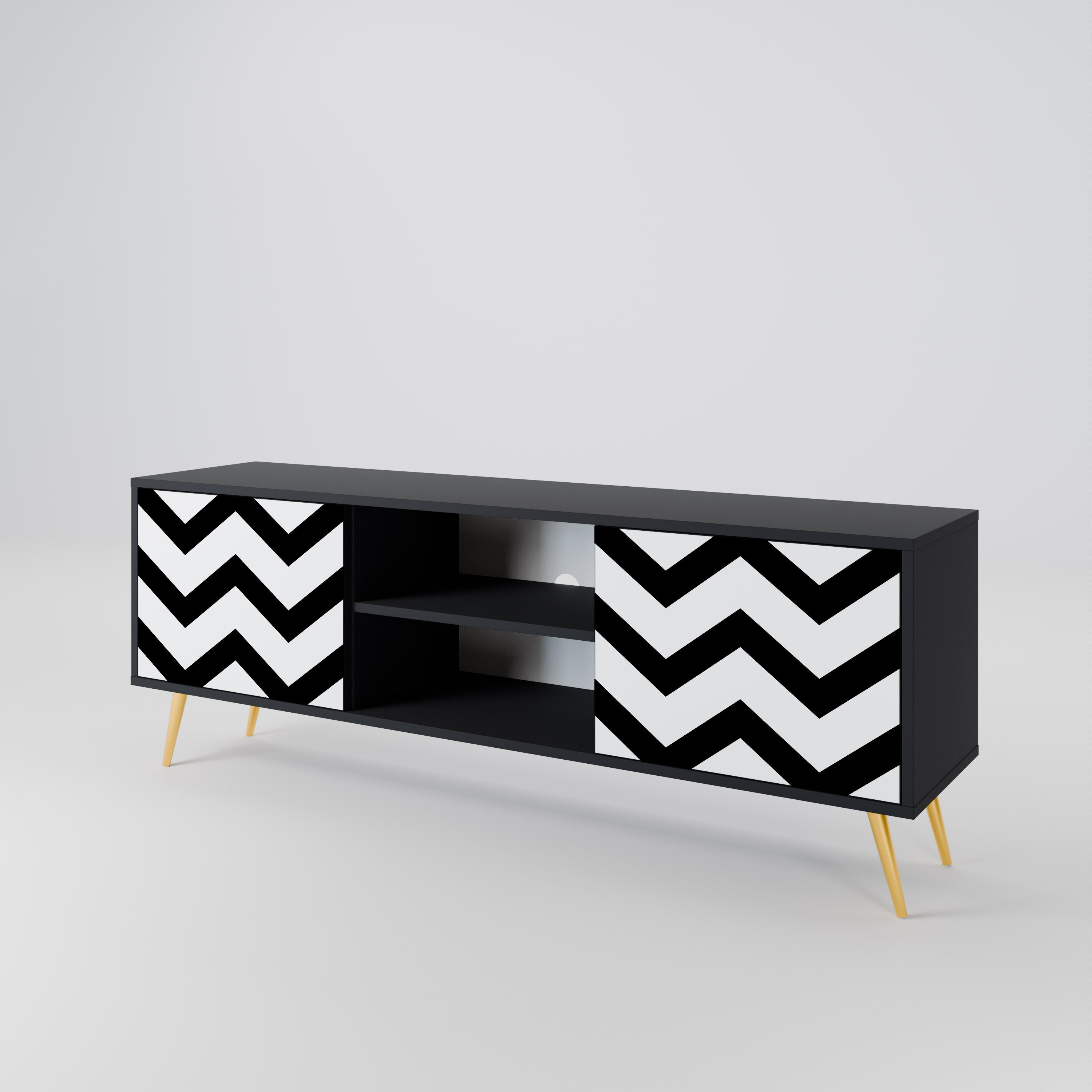 CLASSIC ZIG ZAG Szafka RTV 2-drzwiowa korpus Czarny