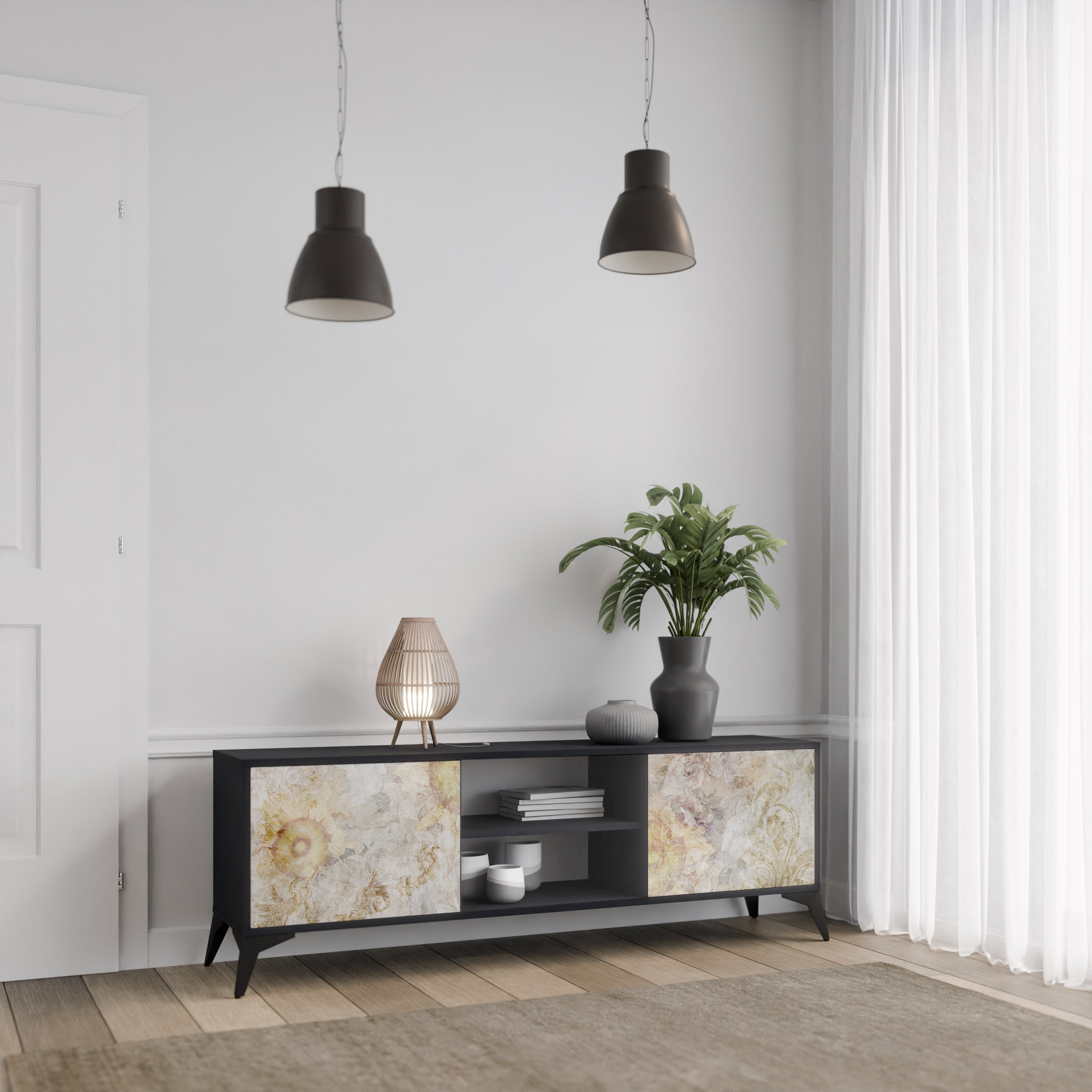 SUNFLOWER BLUR Szafka RTV 2-drzwiowa korpus Czarny