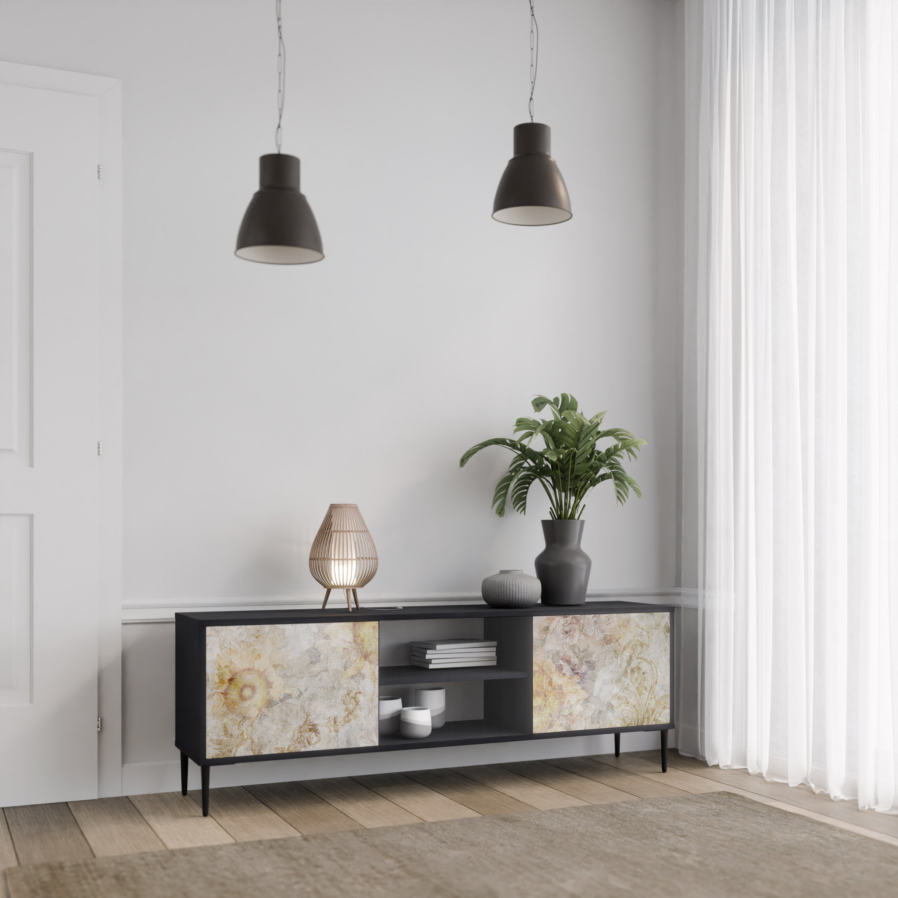 SUNFLOWER BLUR Szafka RTV 2-drzwiowa korpus Czarny