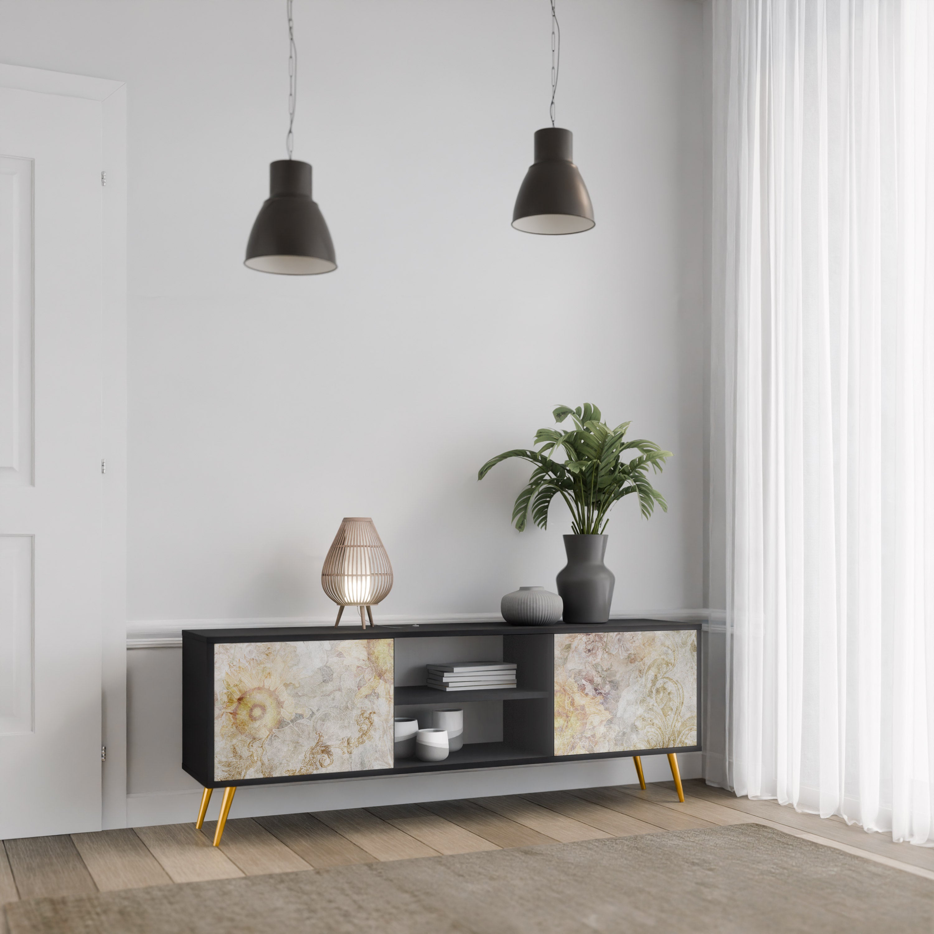 SUNFLOWER BLUR Szafka RTV 2-drzwiowa korpus Czarny